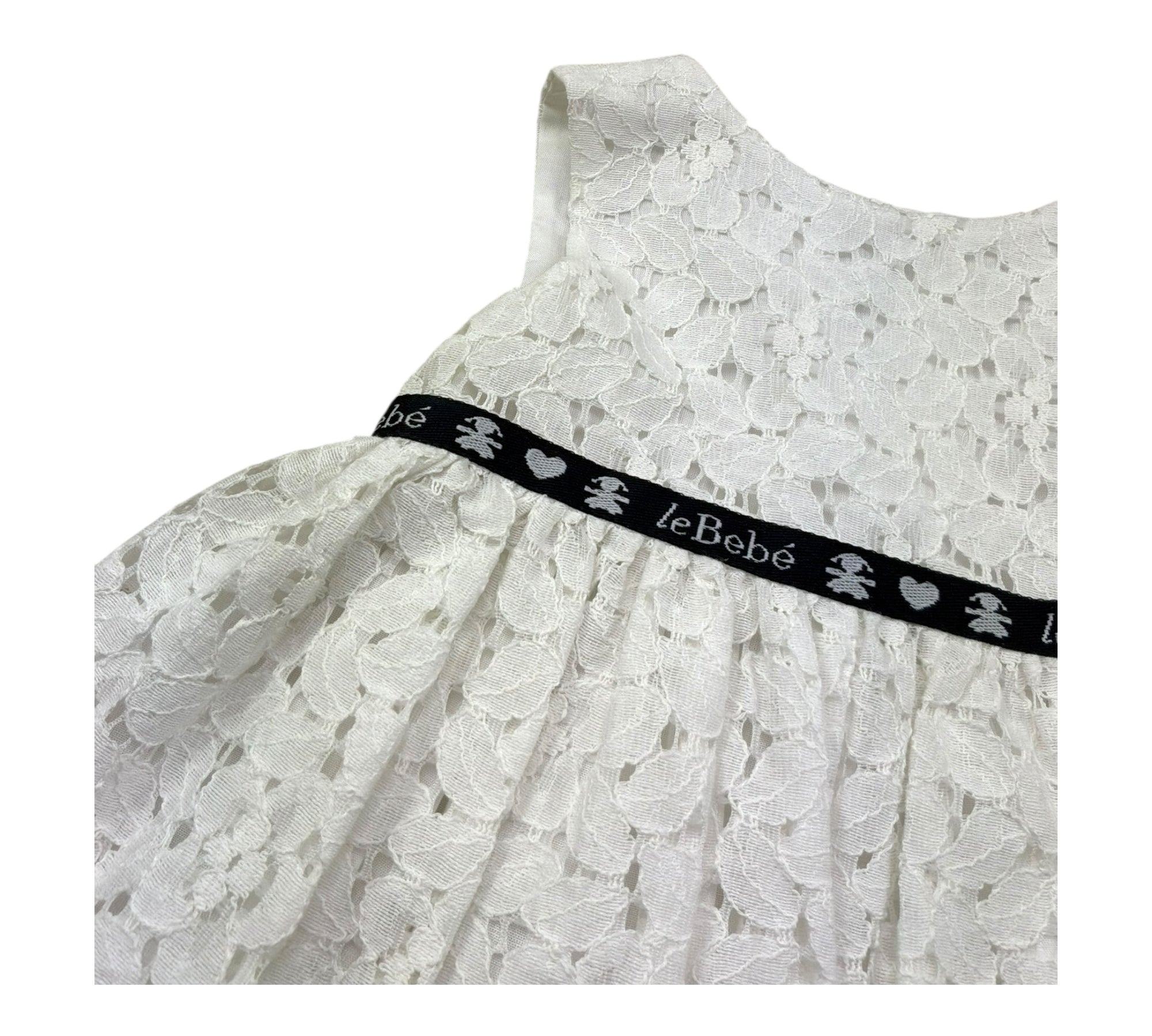 Le Bebe Abito Giromanica Tinta Unita con Ricami per Neonata LBG0695 BIANCO LE BEBE 