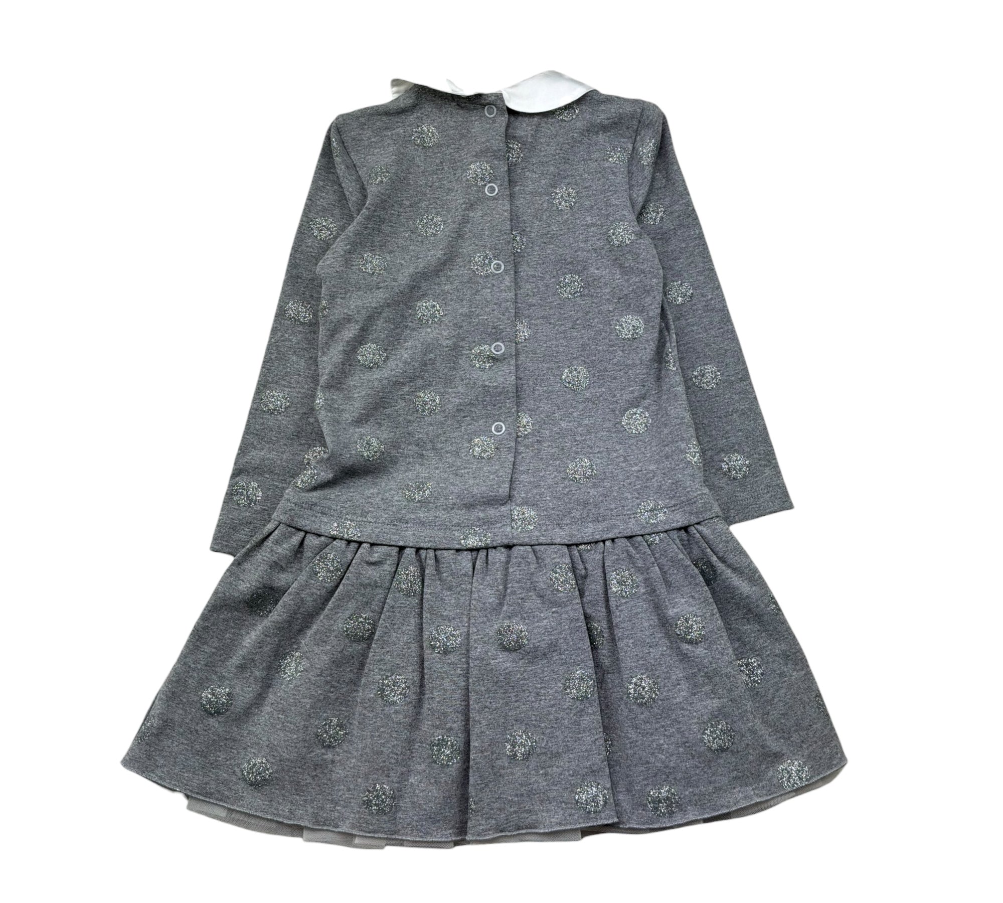 Le Bebe Abito Manica Lunga Tinta Unita con Fiocco per Bambina LBG1083 GRIGIO LE BEBE 