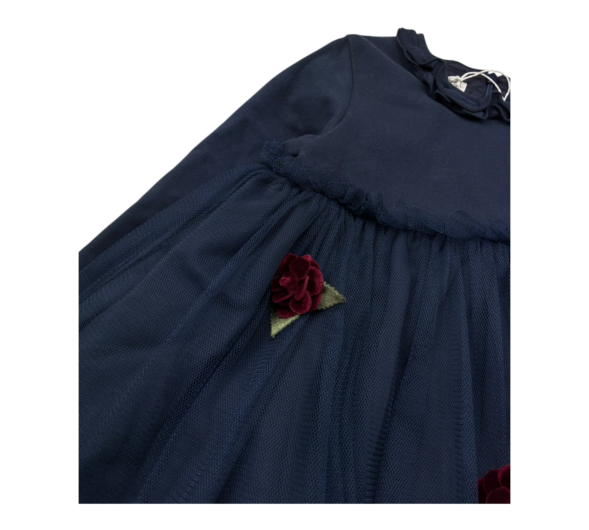 Le Bebe Abito Manica Lunga Tinta Unita con Tulle per Neonata LBG1122 BLU LE BEBE 