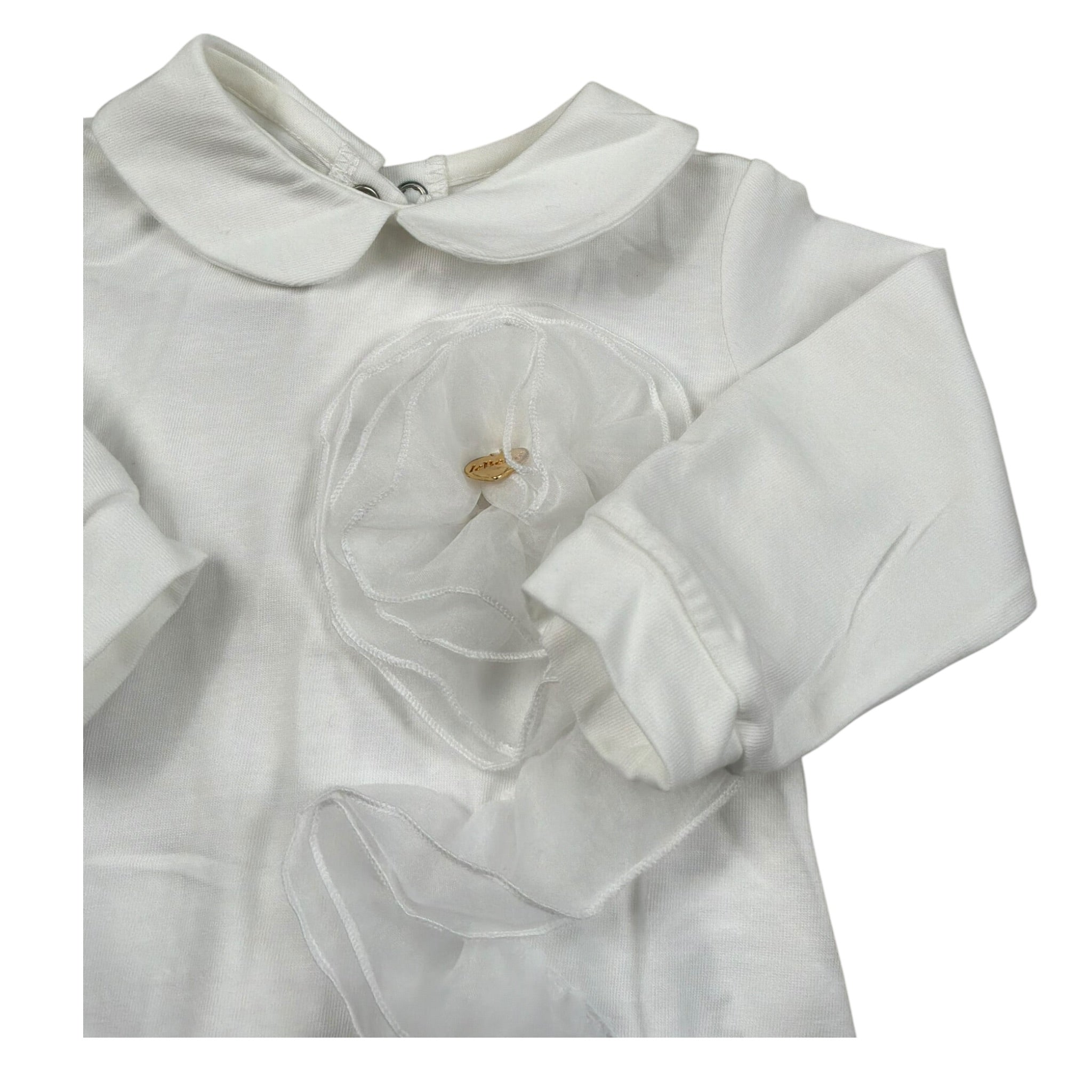 Le Bebe Tutina Manica Lunga Tinta Unita con Applicazioni per Neonata LBG5593 BIANCO LE BEBE 