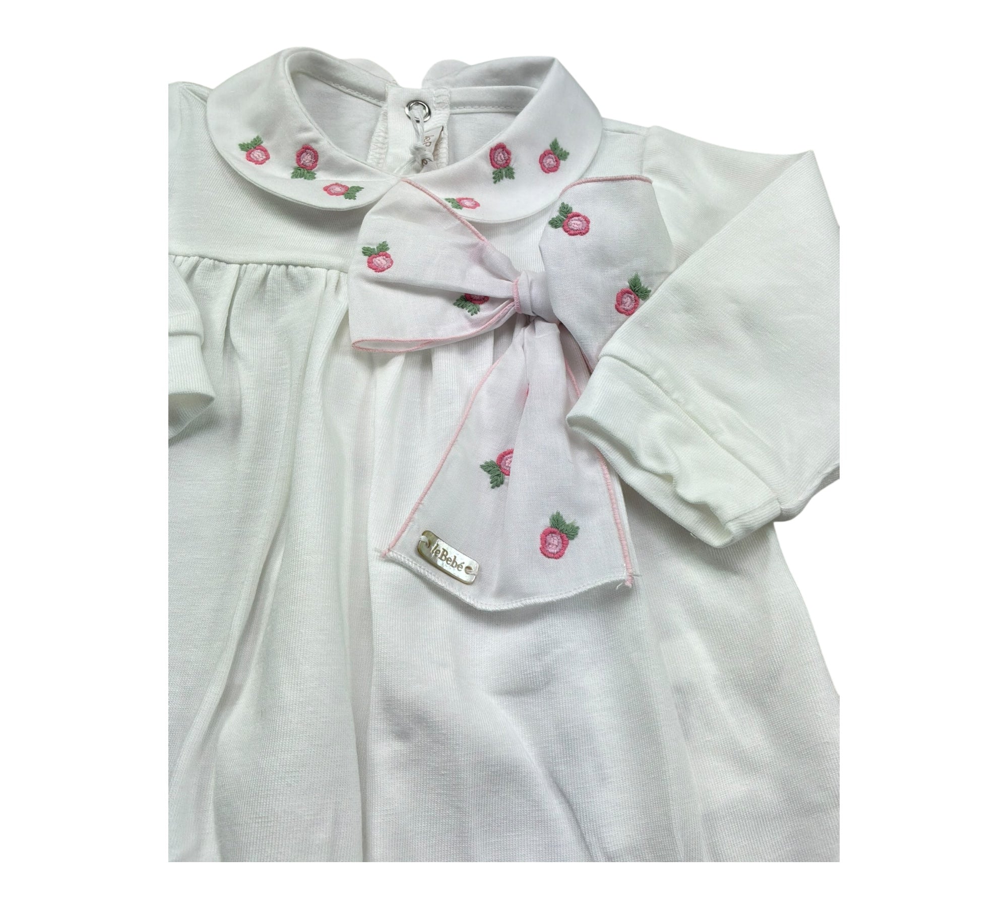 Le Bebe Tutina Manica Lunga Tinta Unita con Ricami per Neonata LBG6216 BIANCO LE BEBE 