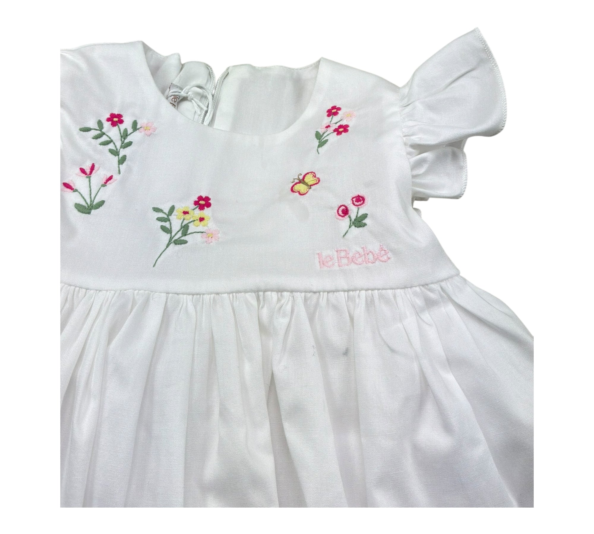 Le Bebe Abito Mezza Manica Tinta Unita con Ricami per Neonata LBG6254 BIANCO LE BEBE 