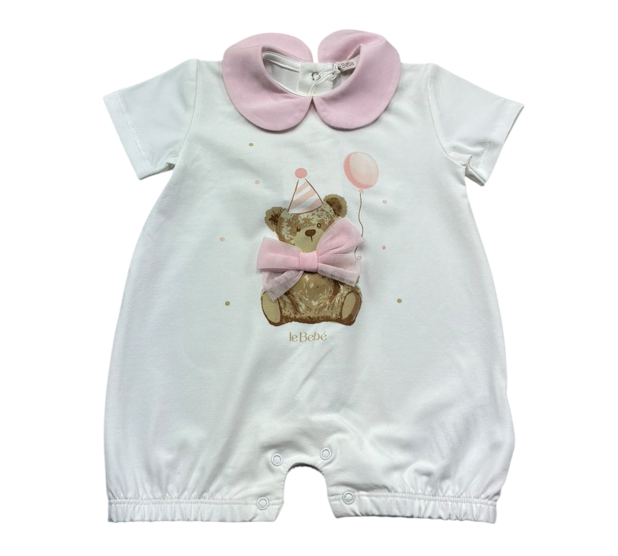Le Bebe Pagliaccetto Mezza Manica Tinta Unita con Stampa per Neonata LBG6261 BIANCO LE BEBE 