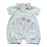 Le Bebe Pagliaccetto Mezza Manica Tinta Unita con Ricami per Neonata LBG6306 BIANCO LE BEBE 