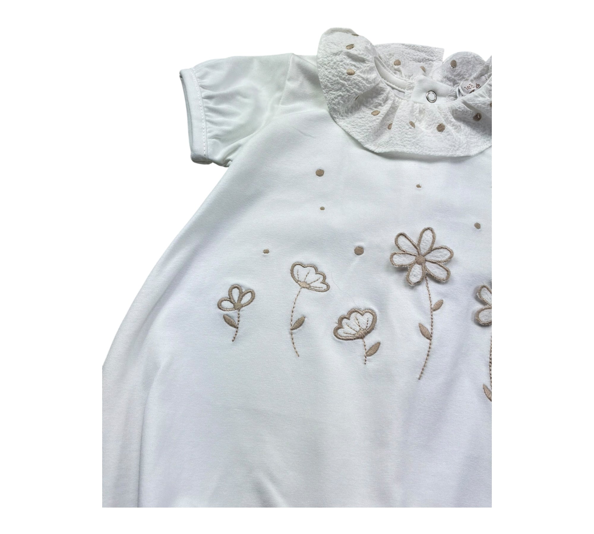 Le Bebe Pagliaccetto Mezza Manica Tinta Unita con Ricami per Neonata LBG6306 BIANCO LE BEBE 