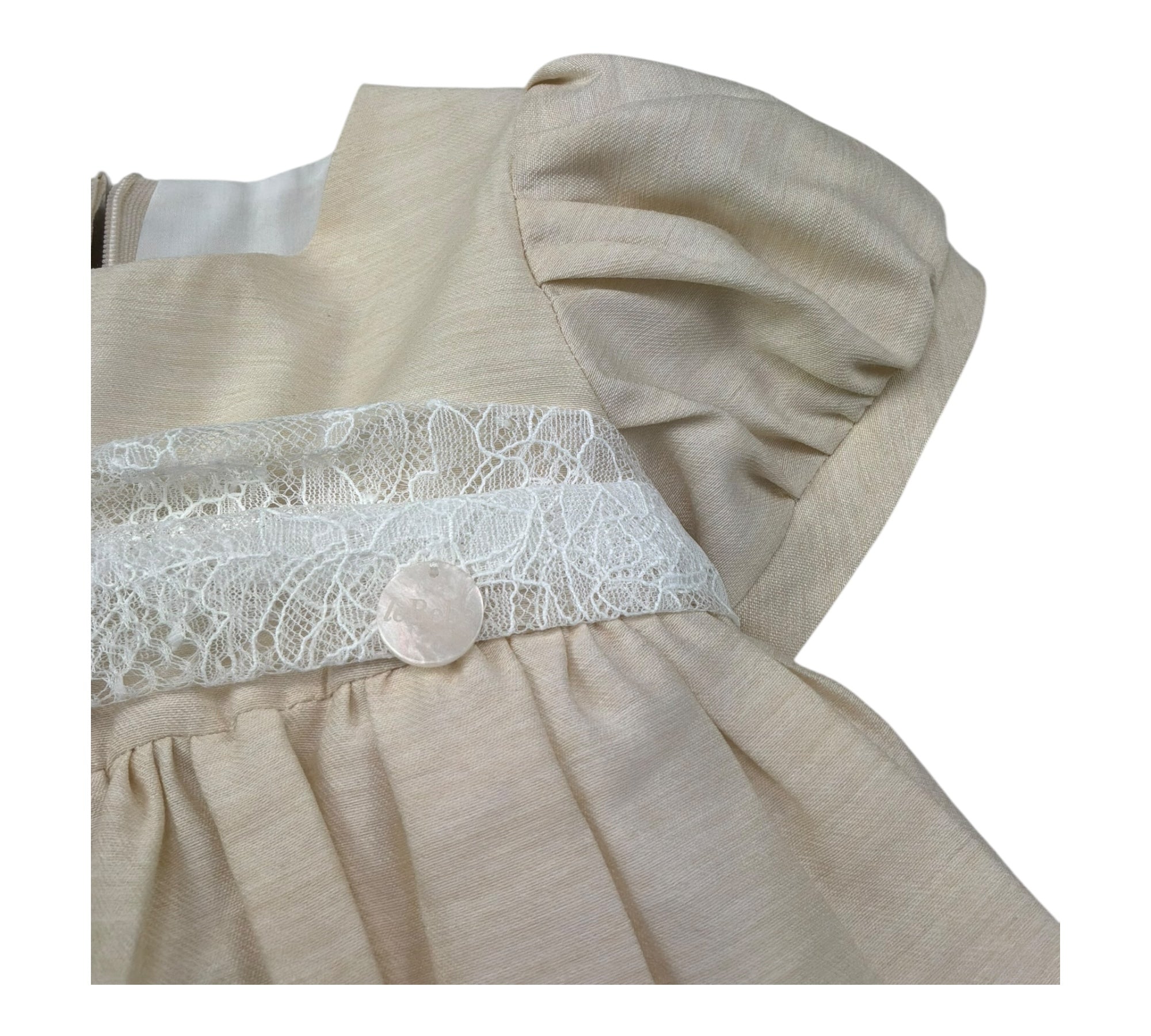 Le Bebe Abito Mezza Manica Tinta Unita con Cinturino per Neonata LBG6324 BEIGE LE BEBE 