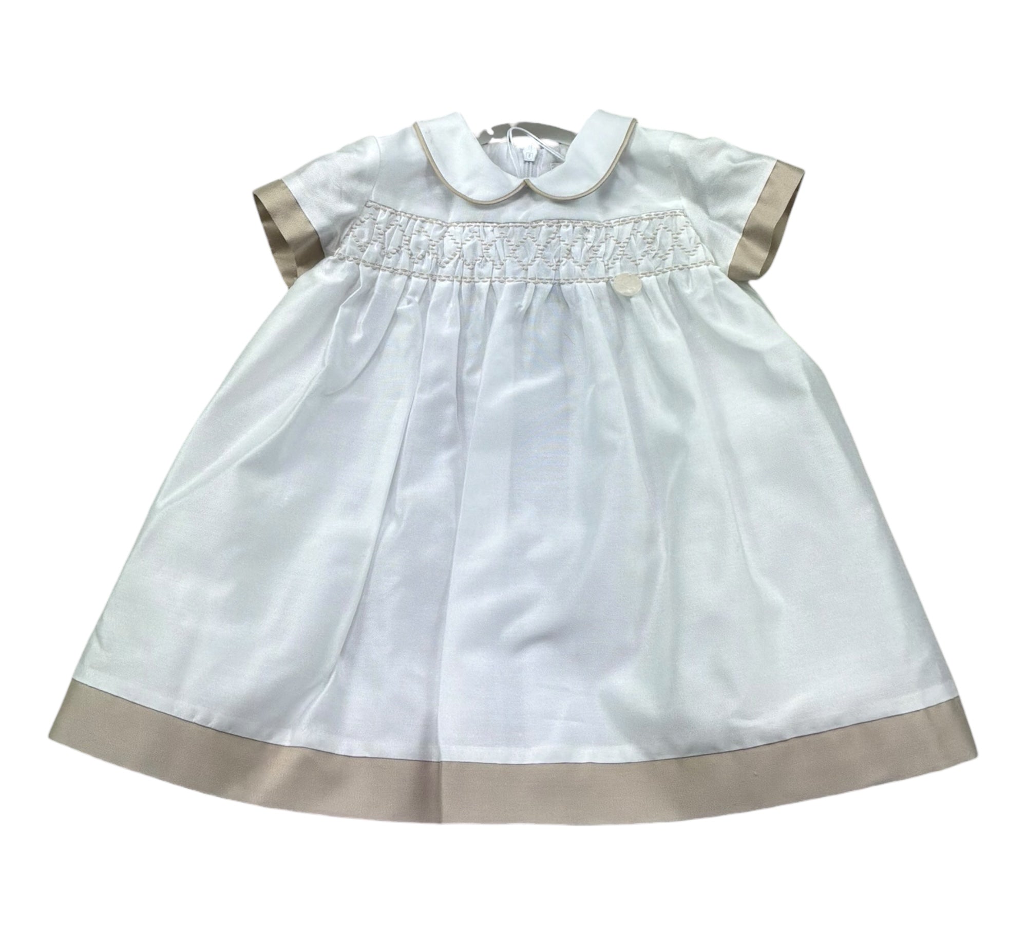 Le Bebe Abito Mezza Manica Tinta Unita con Profili In Contrasto per Neonata LBG6340 BIANCO LE BEBE 