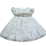 Le Bebe Abito Mezza Manica Cerimoniale Tinta Unita con Cinturino per Neonata LBG6375 BIANCO LE BEBE 
