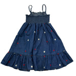 Saint Barth Abito Bretelline Tinta Unita con Ricami Fiori per Bambina MIKI BLU SAINT BARTH 
