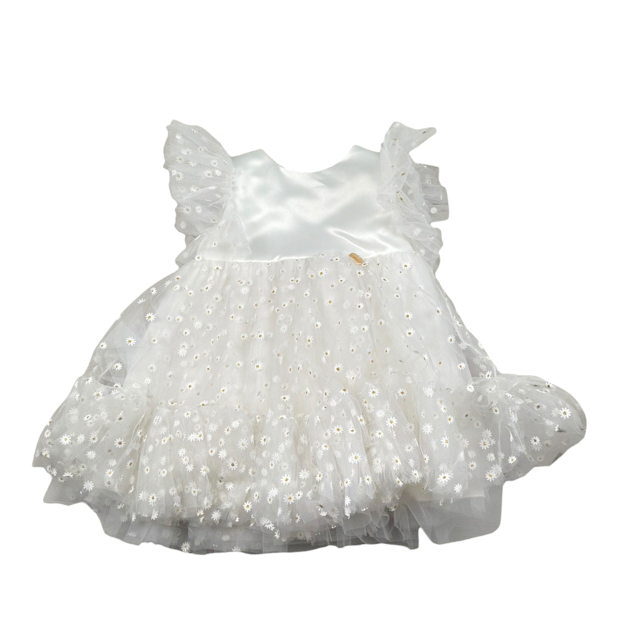 Le Bebe' Abito Cerimonia tinta unita con Tulle E Stampa Bianco per Neonata LBG5177 BIANCO LE BEBE' 