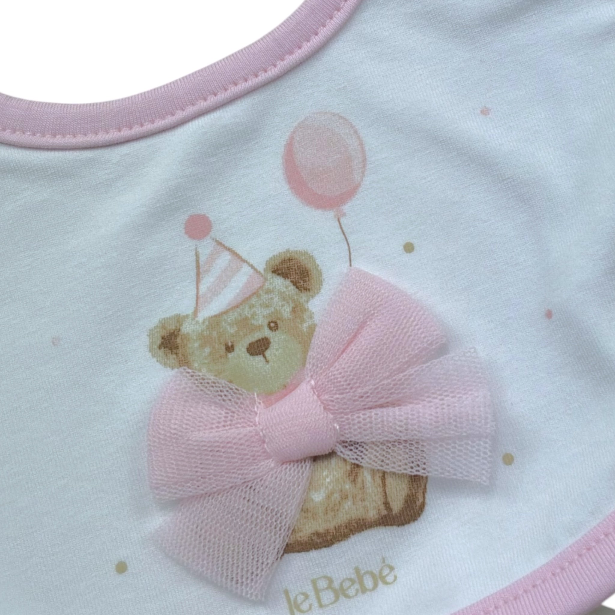 Le Bebe' Bavetta Tinta Unita con Stampa per Neonata LBG6258 BIANCO LE BEBE' 