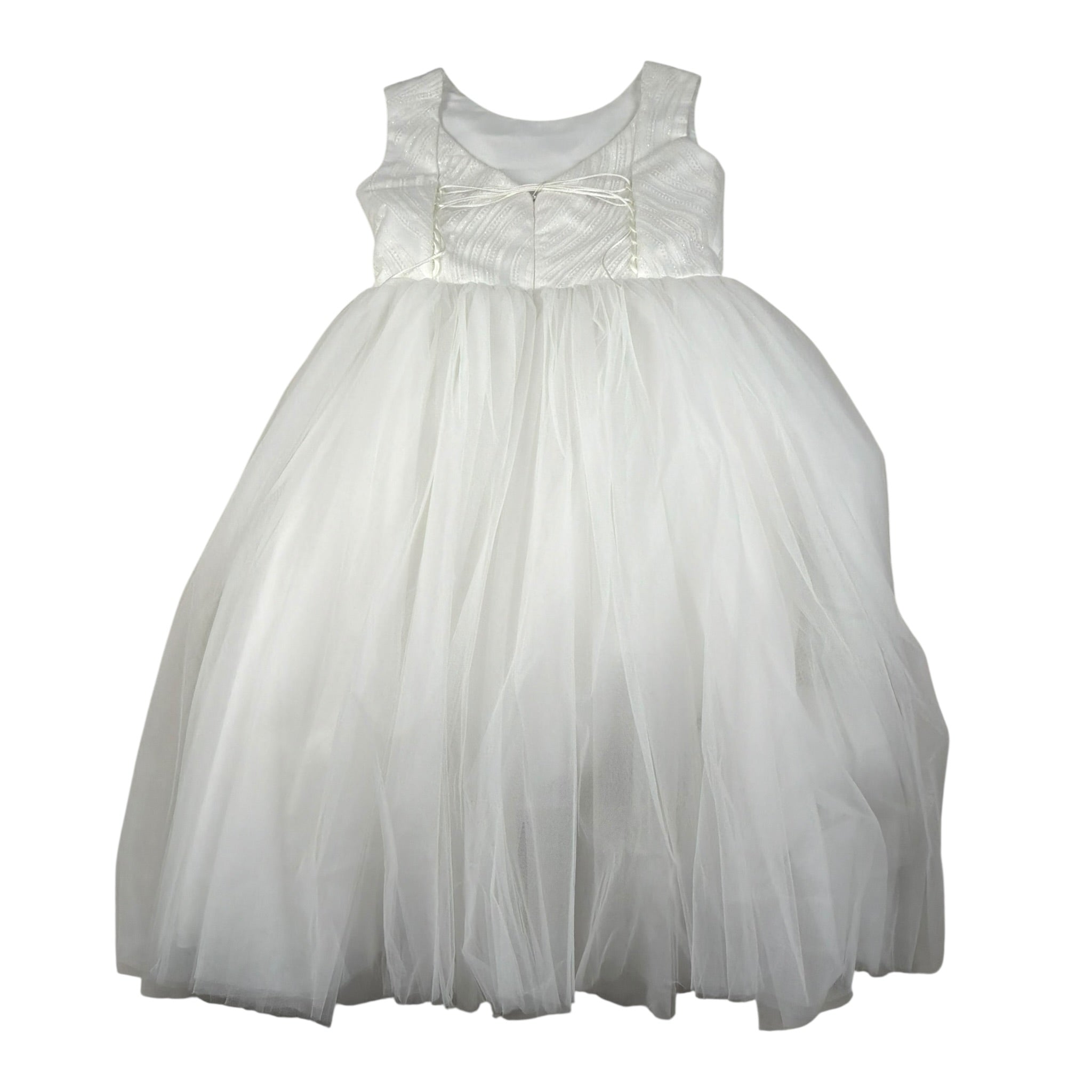 Les Gamins Abito Giromanica Tinta Unita con Tulle per Bambina 23101 BIANCO LES GAMINS 