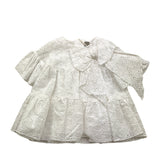 Little Bear Abito Tinta Unita Traforato con Fiocco per Bambina 8204 BIANCO LITTLE BEAR 