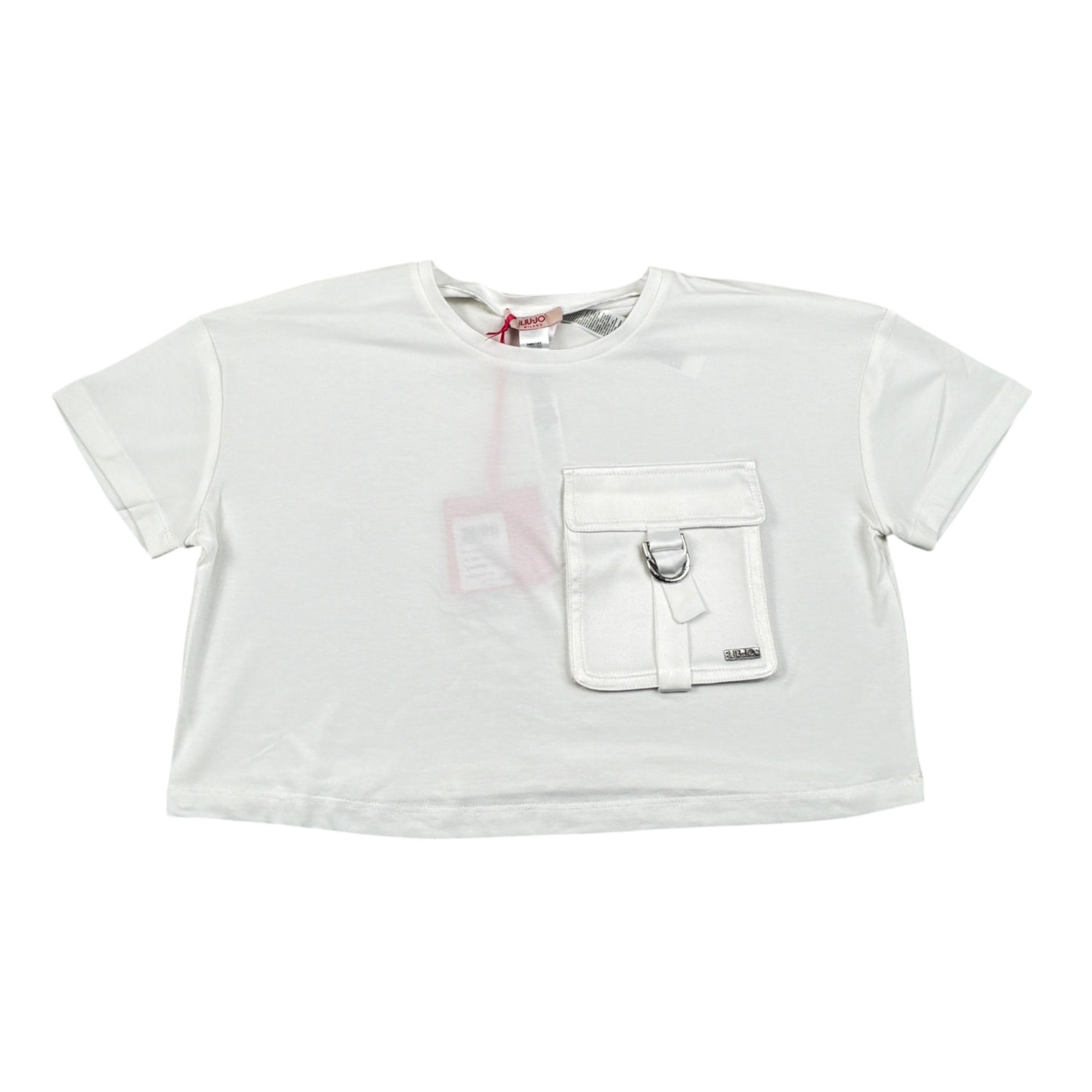 Liu Jo T-Shirt Girocollo tinta unita con Taschino Modello Crop Bianco per Bambina GA5016XXX BIANCO LIU JO 