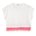 Liu Jo T-Shirt Girocollo Tinta Unita con Stampa E Piume per Bambina GA5169 BIANCO LIU JO 