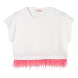 Liu Jo T-Shirt Girocollo Tinta Unita con Stampa E Piume per Bambina GA5169 BIANCO LIU JO 