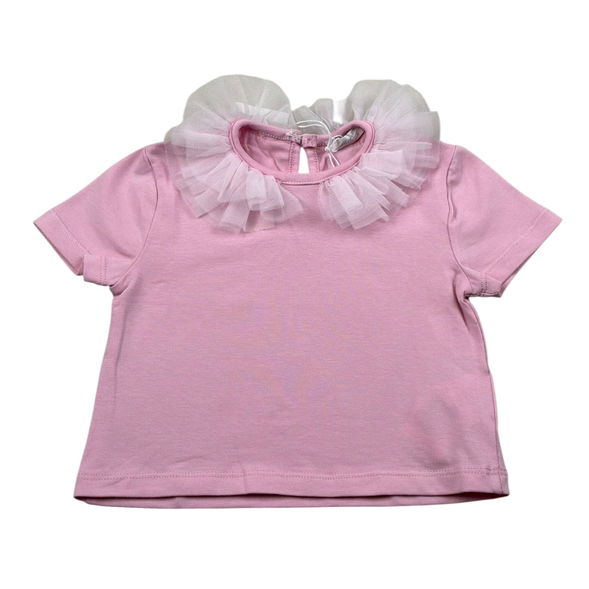 M+E' T-Shirt Girocollo tinta unita con Colletto Tulle Rosa per Neonata UE1772 ROSA M+E' 