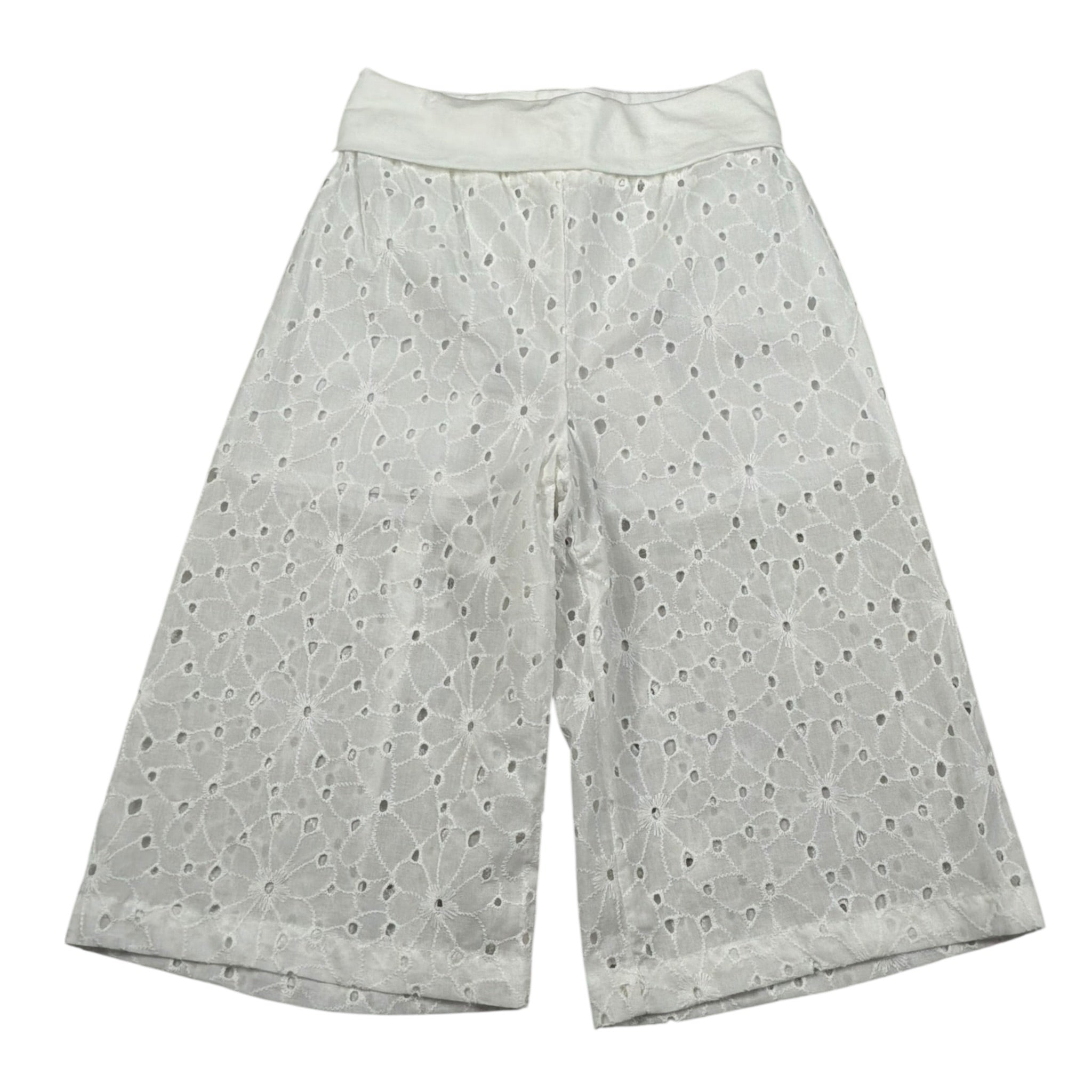 M+E' Pantalone Palazzo tinta unita In Pizzo Sangallo Bianco per Bambina UE1801 BIANCO M+E' 