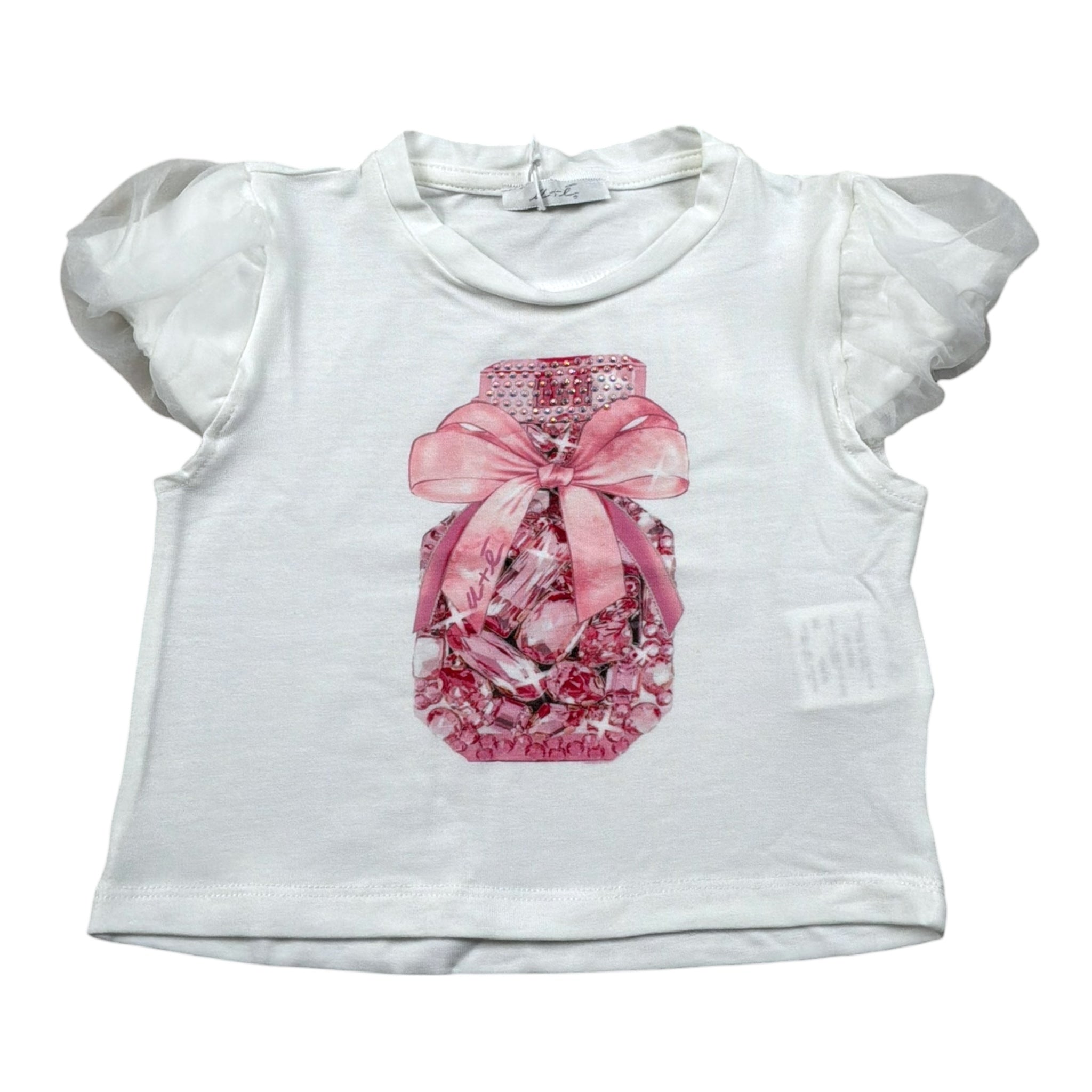 M+E' T-Shirt Girocollo Tinta Unita con Stampa per Bambina UE1856 BIANCO M+E' 
