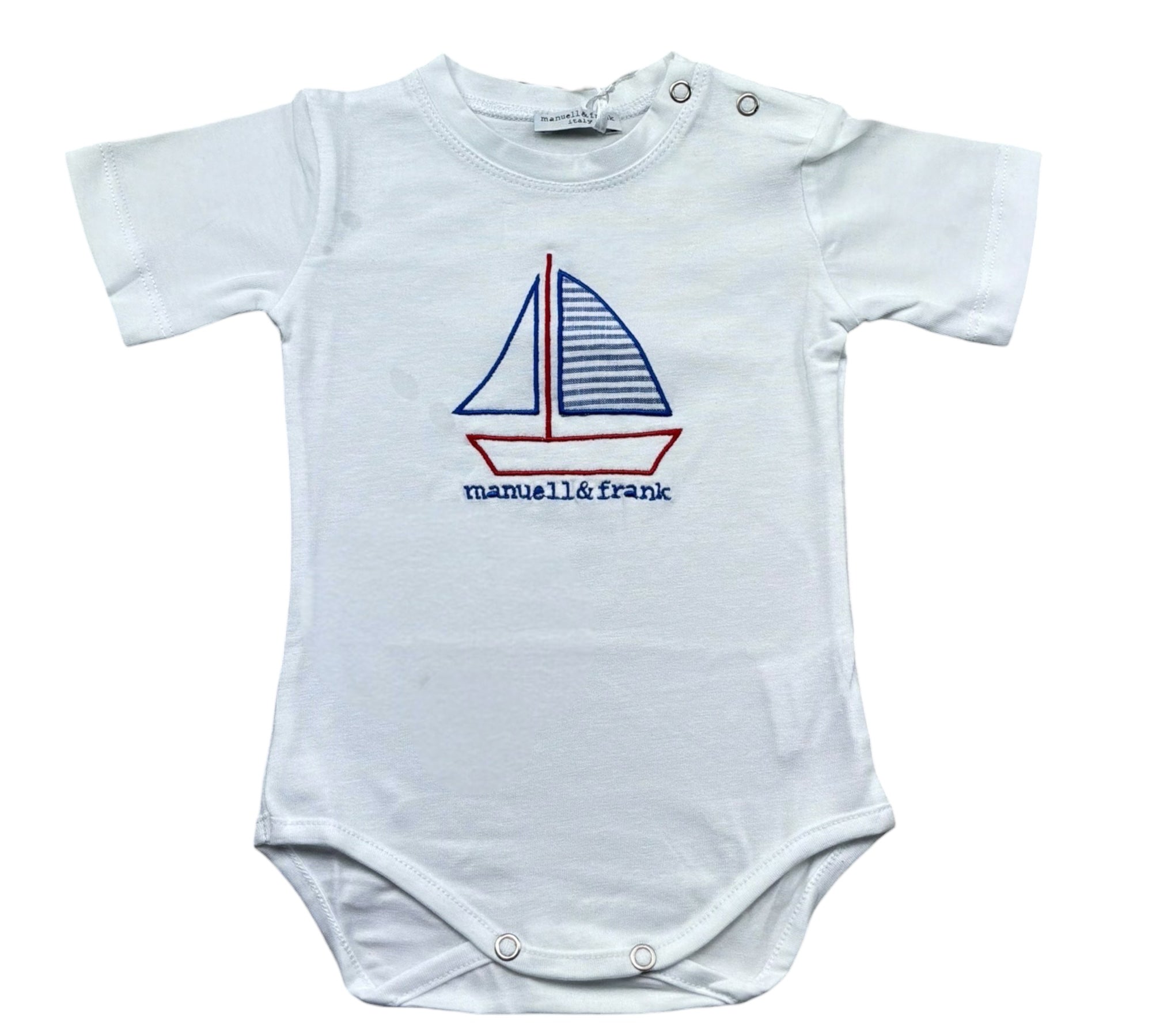 Manuel & Frank Body Mezza Manica Tinta Unita con Ricamo per Neonato MF7222I BIANCO MANUEL & FRANK 