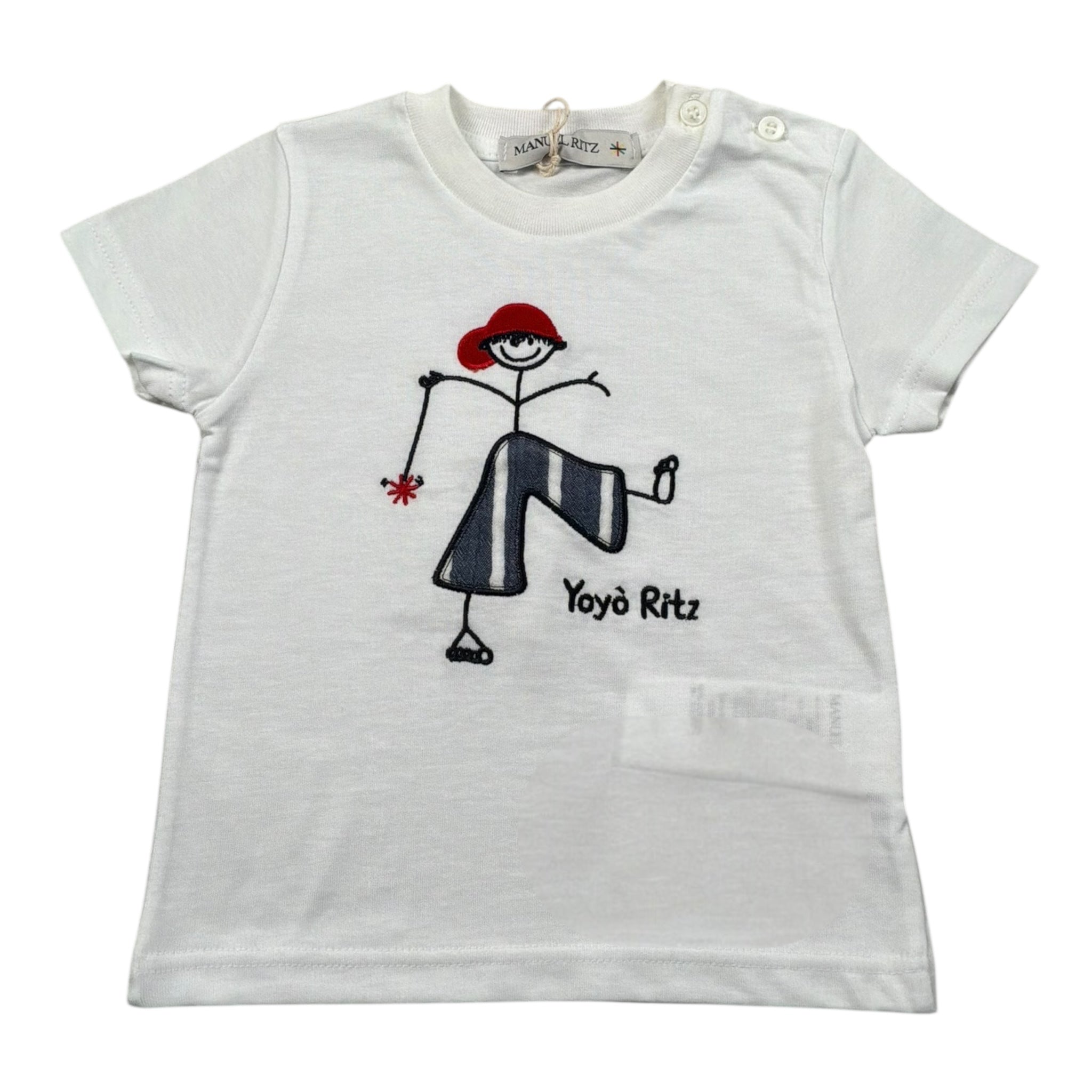 Manuel Ritz T-Shirt Girocollo Tinta Unita con Ricami per Bambino MR3086J BIANCO MANUEL RITZ 