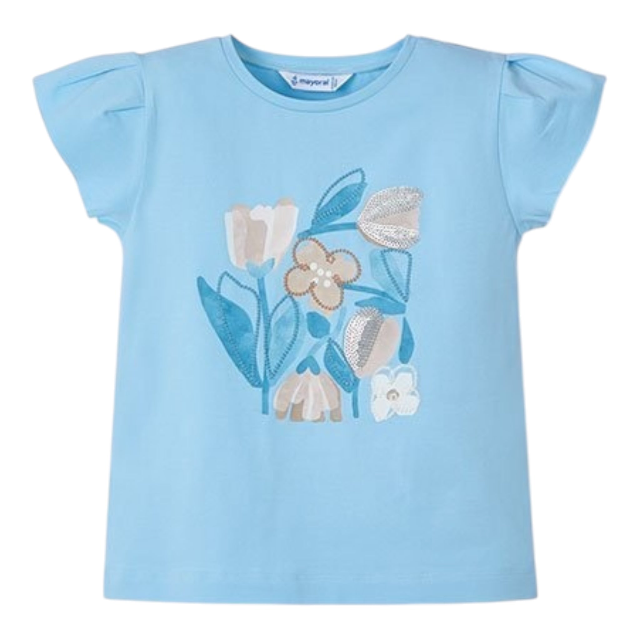 Mayoral T-Shirt Tinta Unita Girocollo con Stampa per Neonata 3015N AZZURRO MAYORAL 