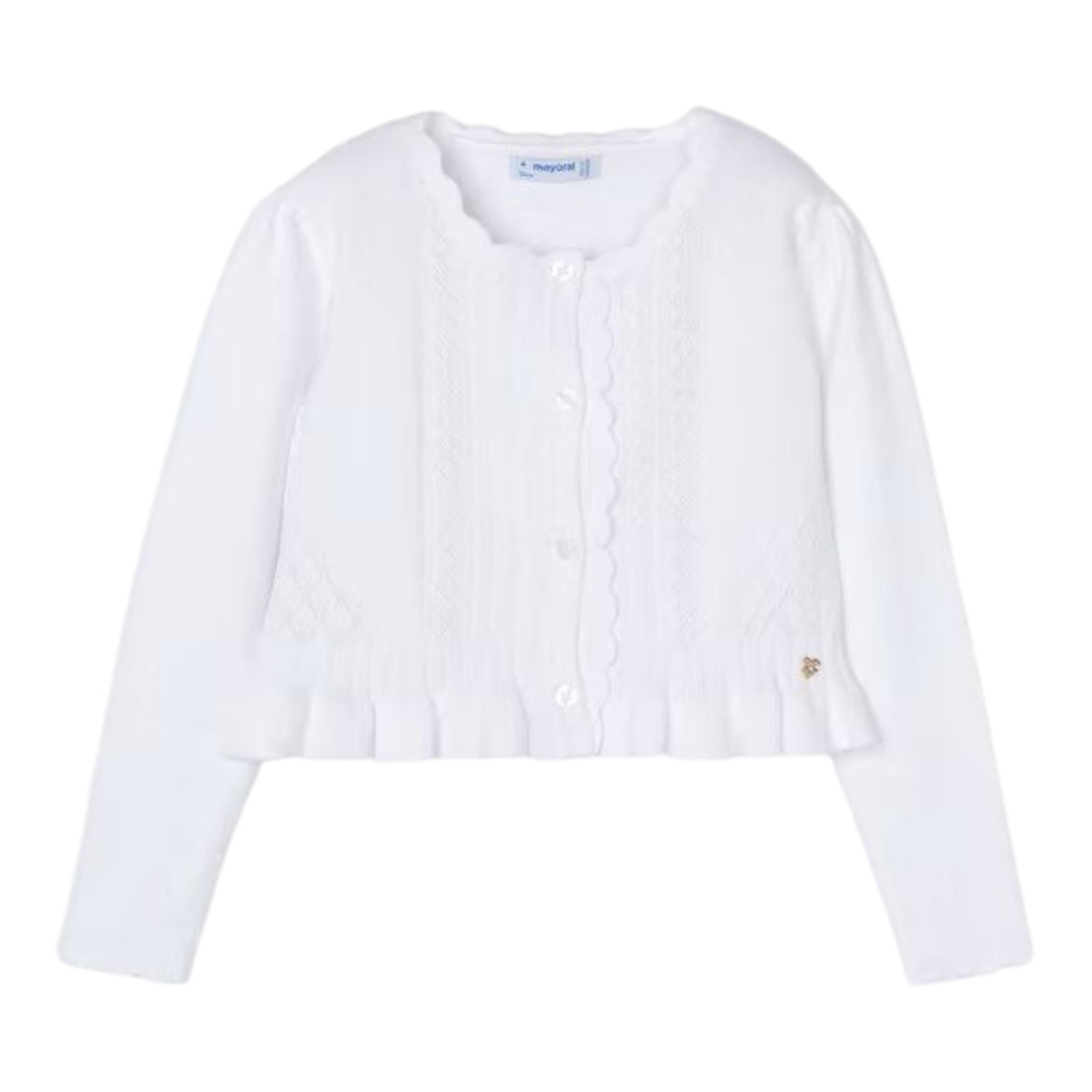 Mayoral Cardigan Tinta Unita con Ricami per Bambina 3354 BIANCO MAYORAL 