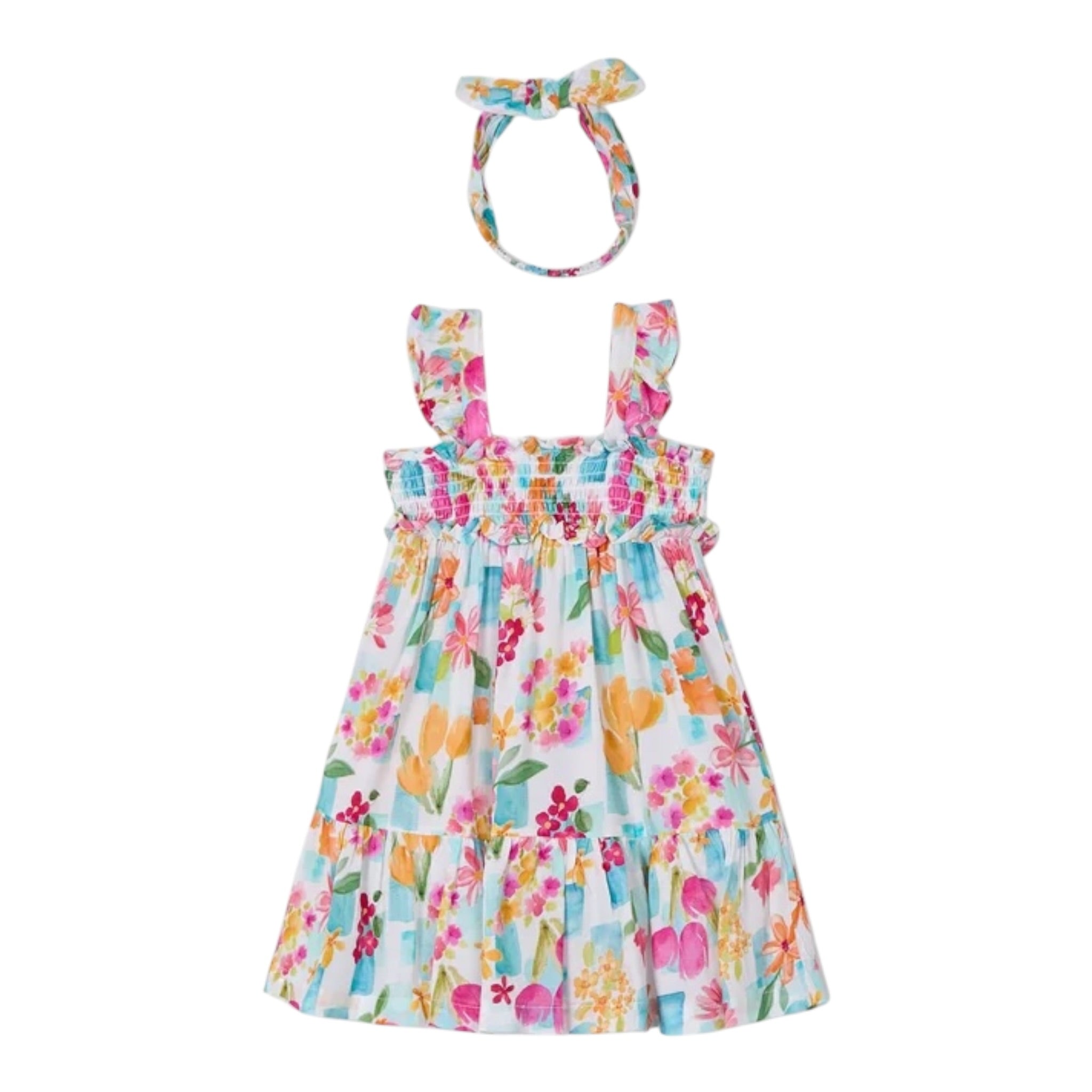 Mayoral Set Abito-Fascia Tinta Unita con Fantasia per Bambina 3939 BIANCO MAYORAL 