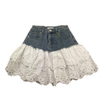 Met Gonna In Denim Tinta Unita con Pizzo San Gallo per Bambina ME367 BLU MET 