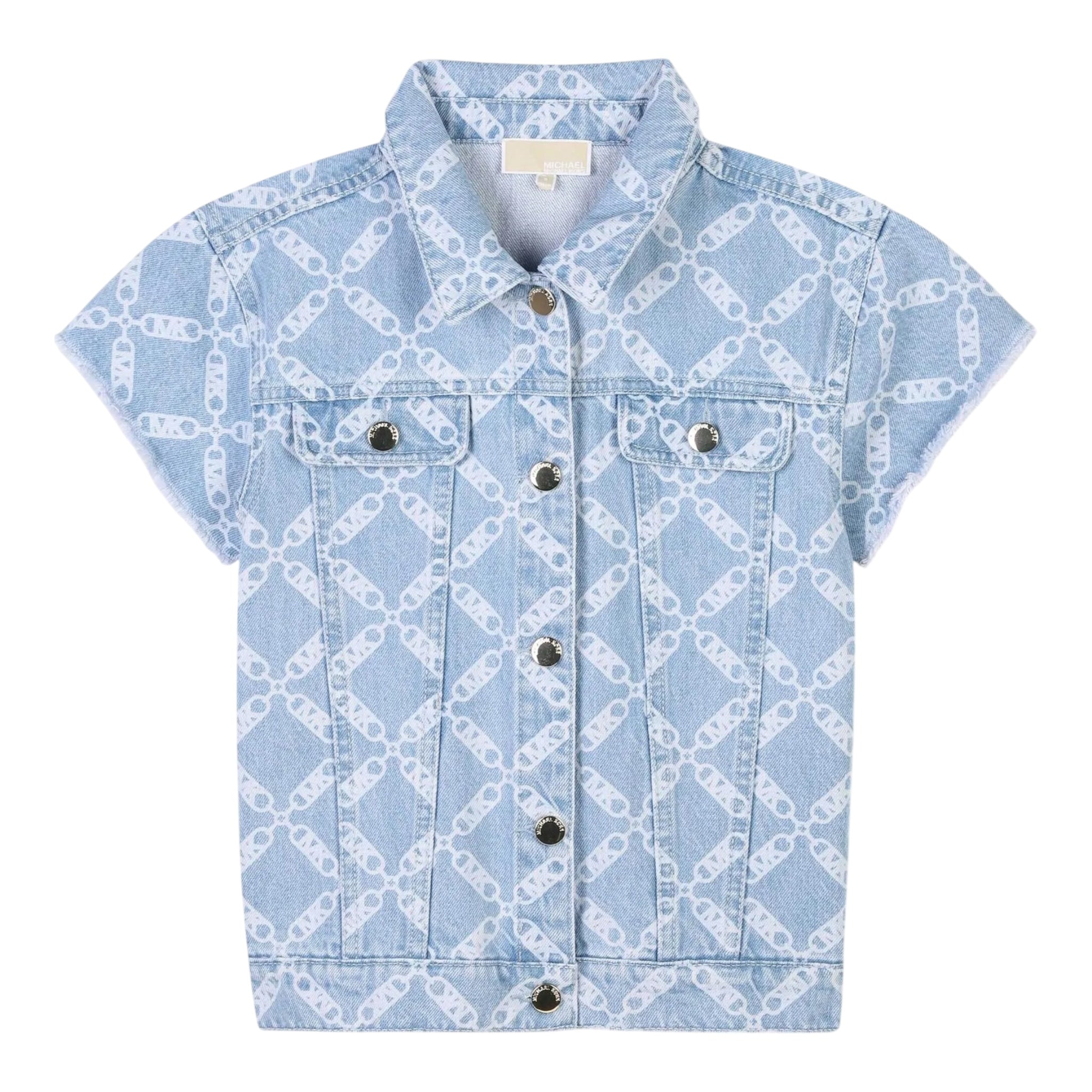 Michael Kors Abito In Denim Tinta Unita con Stampe per Bambina R30290 AZZURRO MICHAEL KORS 