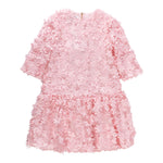 Mimisol Abito Manica Lunga Tinta Unita con Applicazioni Fiori per Bambina MFAB646 ROSA MIMISOL 