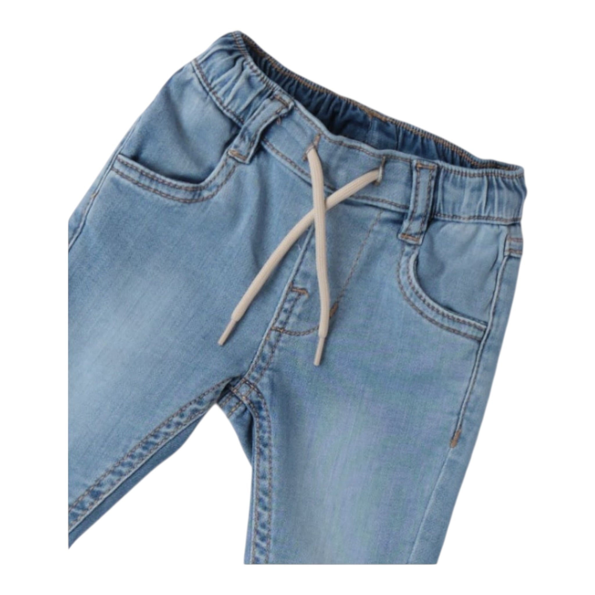 Mini Banda Jeans Tinta Unita con Elastico In Vita per Neonato 3B681 AZZURRO MINI BANDA 