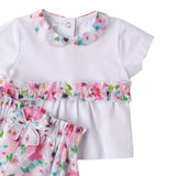Mini Banda Completo 2 Pezzi Short-T-Shirt tinta unita con Stampa Fiori Bianco per Neonata 3B787X BIANCO MINI BANDA 