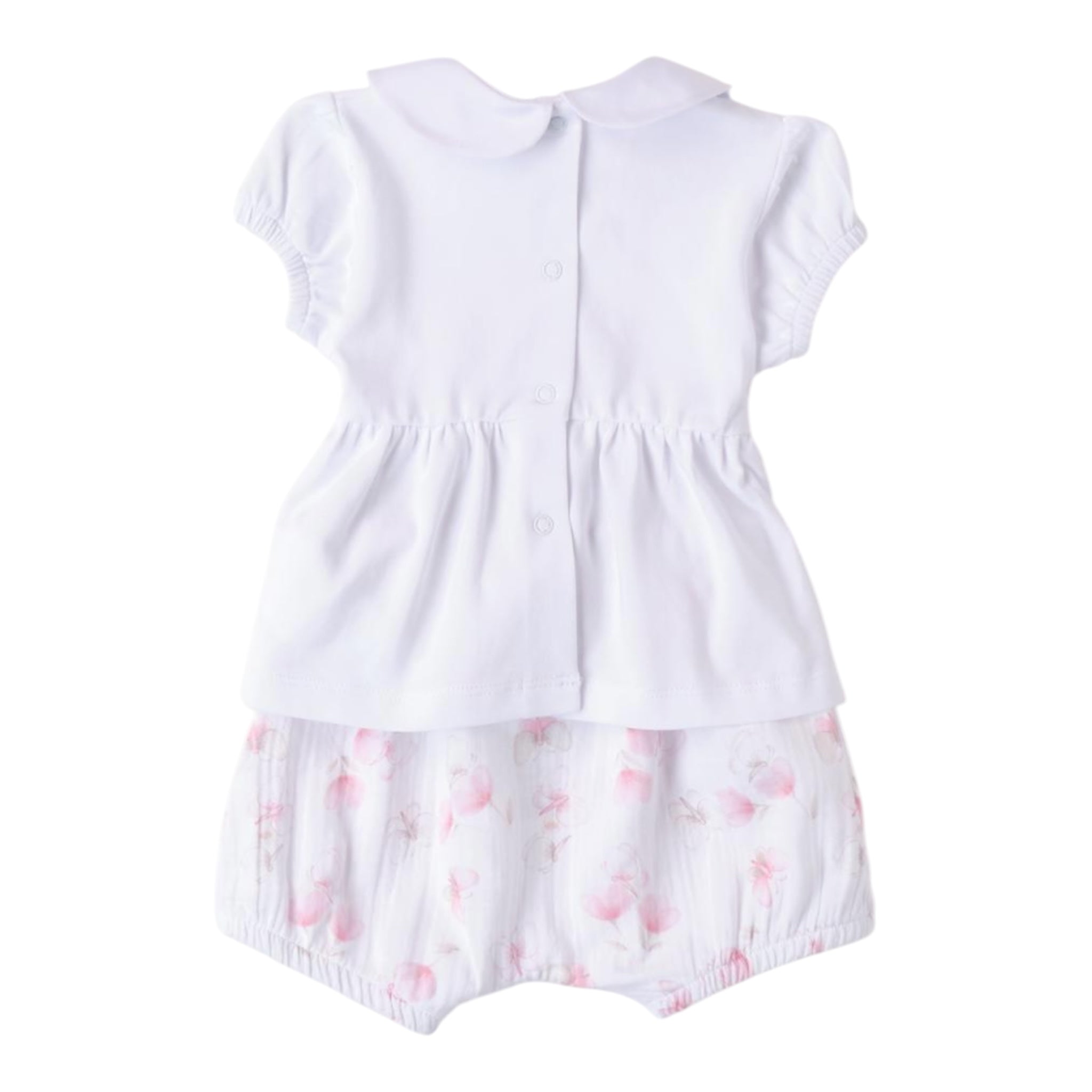 Minibanda Completo 2 Pezzi Short-T-Shirt Tinta Unita con Stampa Farfalle per Neonata 3B760 BIANCO MINIBANDA 