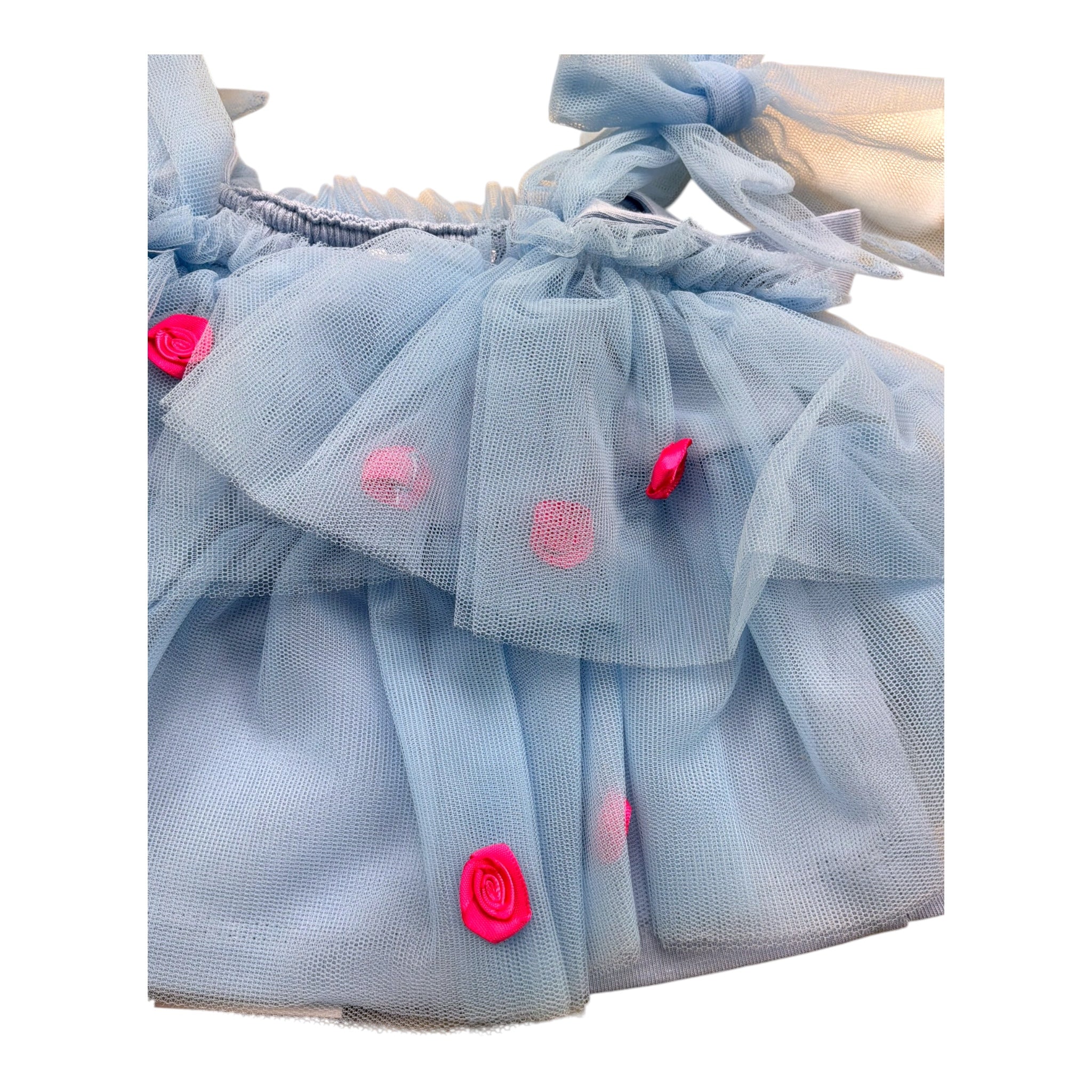 Miss Grant Top Giromanica Tinta Unita In Tulle con Applicazioni per Neonata MG1295 AZZURRO MISS GRANT 