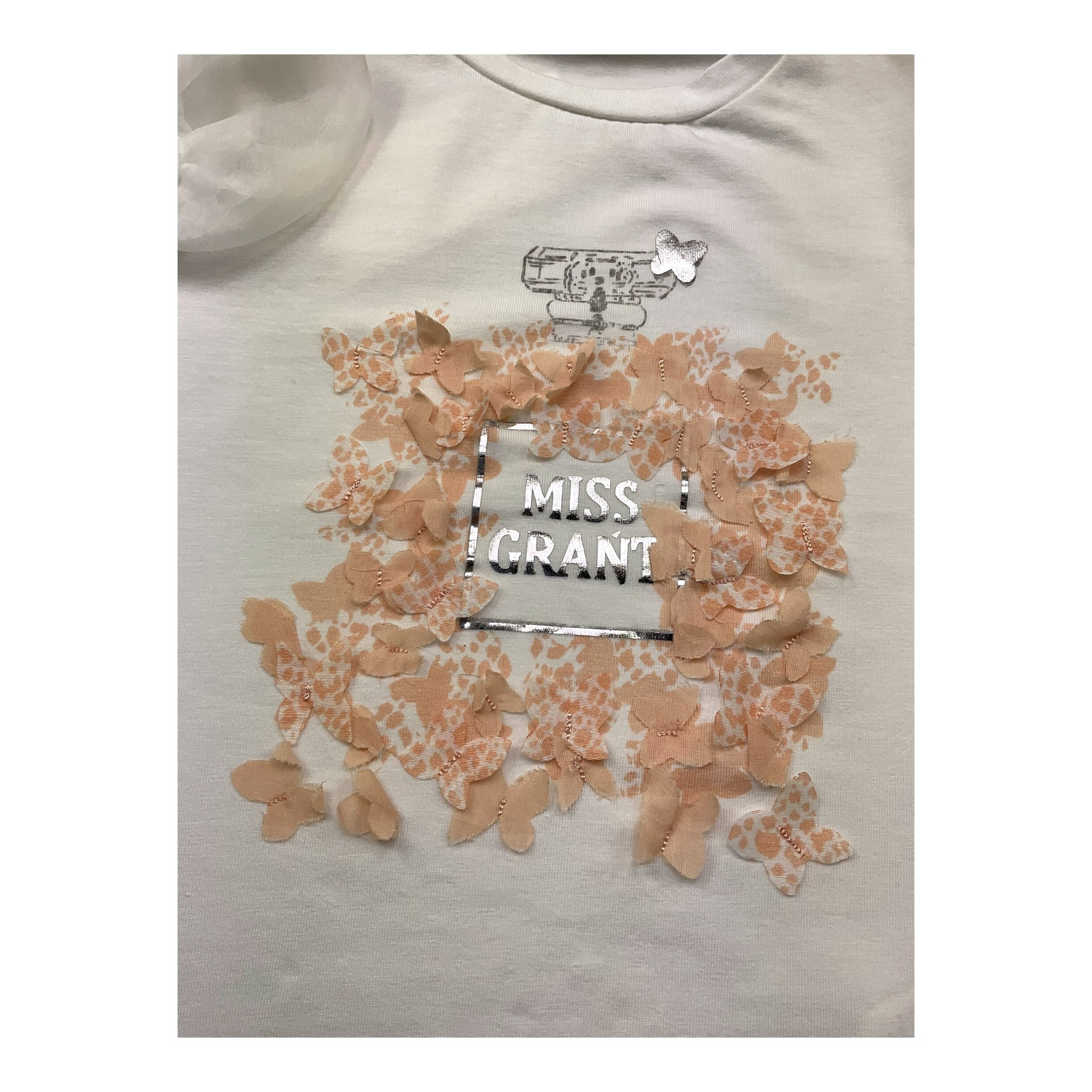 Miss Grant T-Shirt Girocollo Tinta Unita con Stampa In Contrasto per Bambina MG1336J BIANCO MISS GRANT 