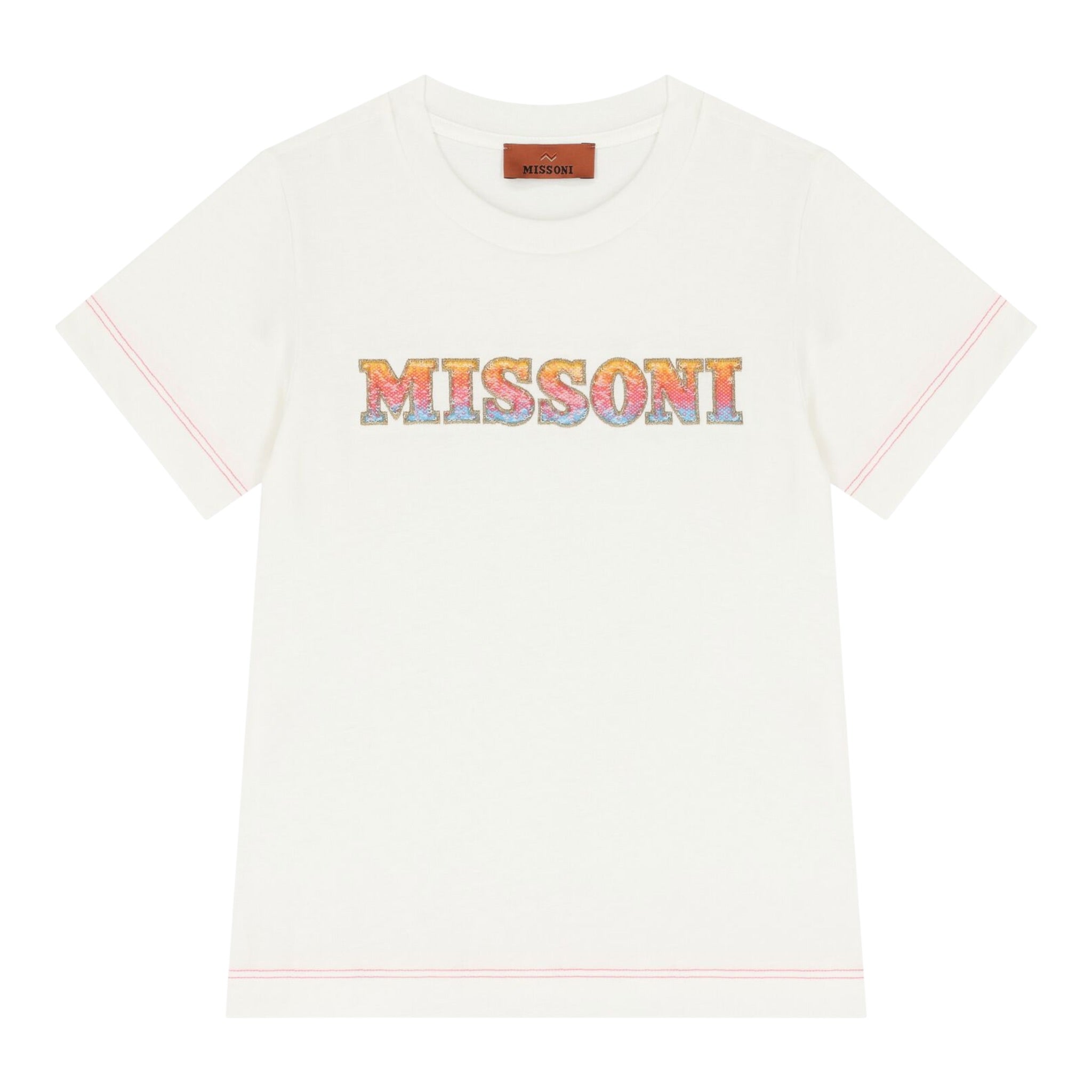 Missoni T-Shirt Girocollo Tinta Unita con Stampa per Bambina MV8B01 BIANCO MISSONI 