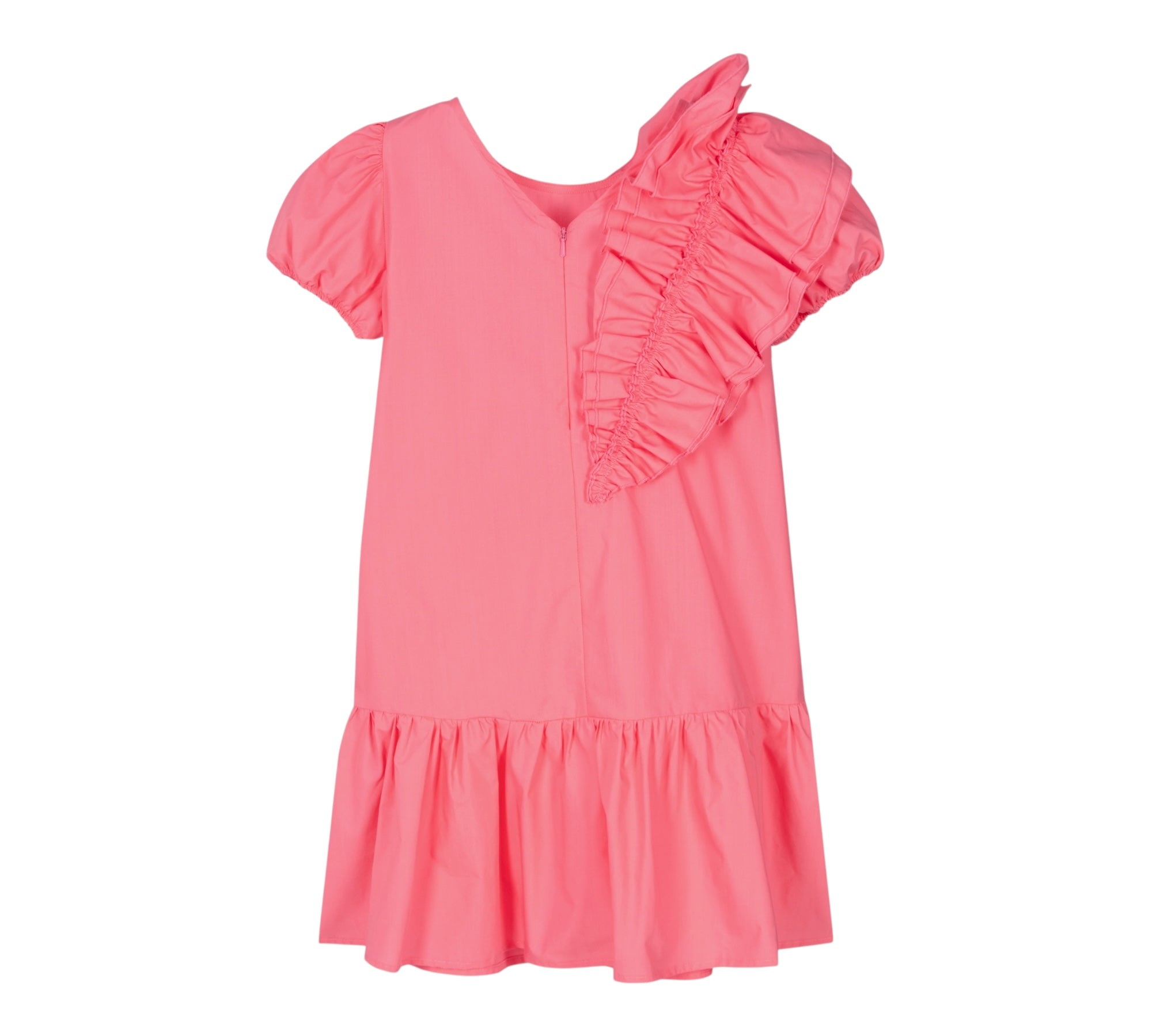 Monnalisa Abito Mezza Manica Tinta Unita con Rouches per Bambina 119910 ROSA FLUO MONNALISA 