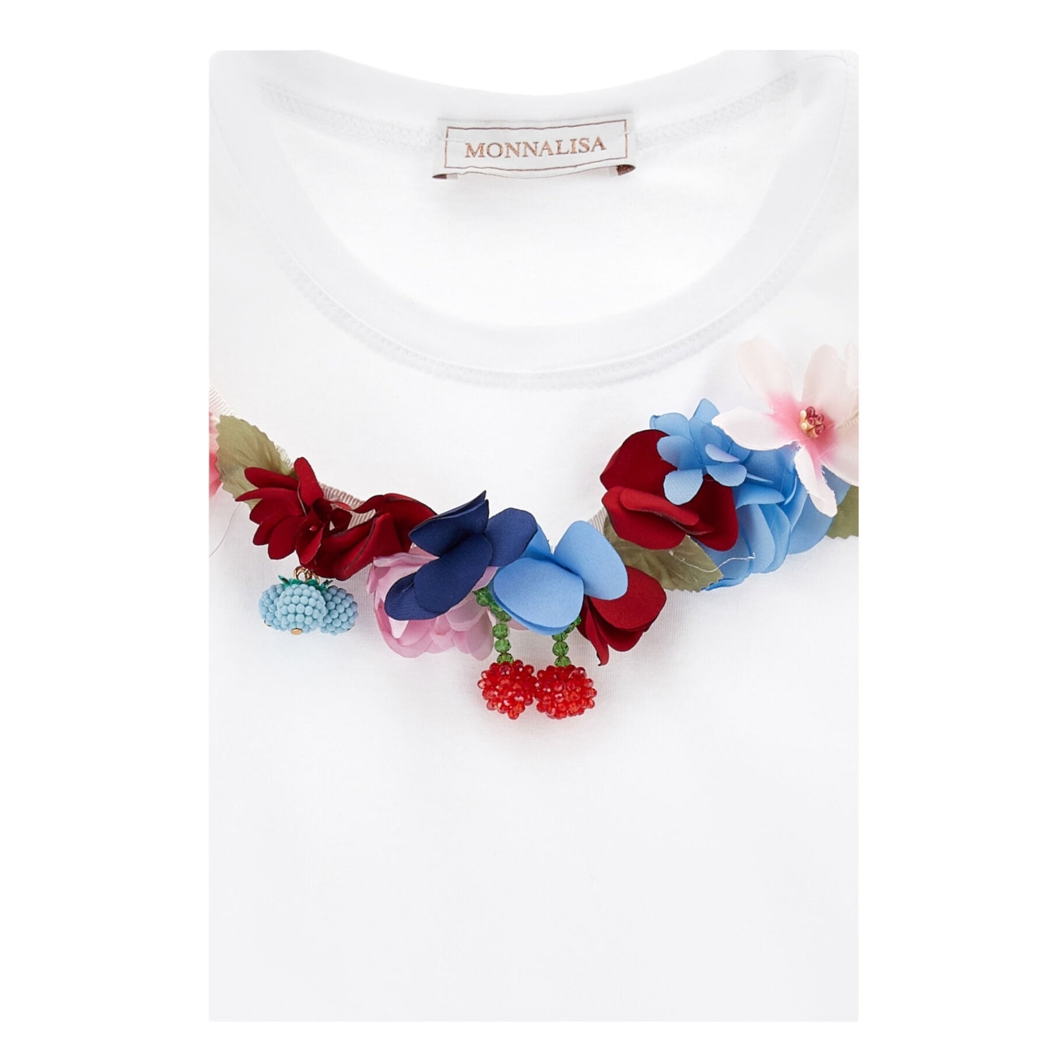 Monnalisa T-Shirt Girocollo Tinta Unita con Applicazioni per Bambina 11E628X BIANCO MONNALISA 