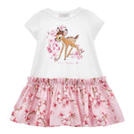 Monnalisa Abito Tinta Unita con Fantasia Fiori per Bambina 11E906XX BIANCO/ROSA MONNALISA 