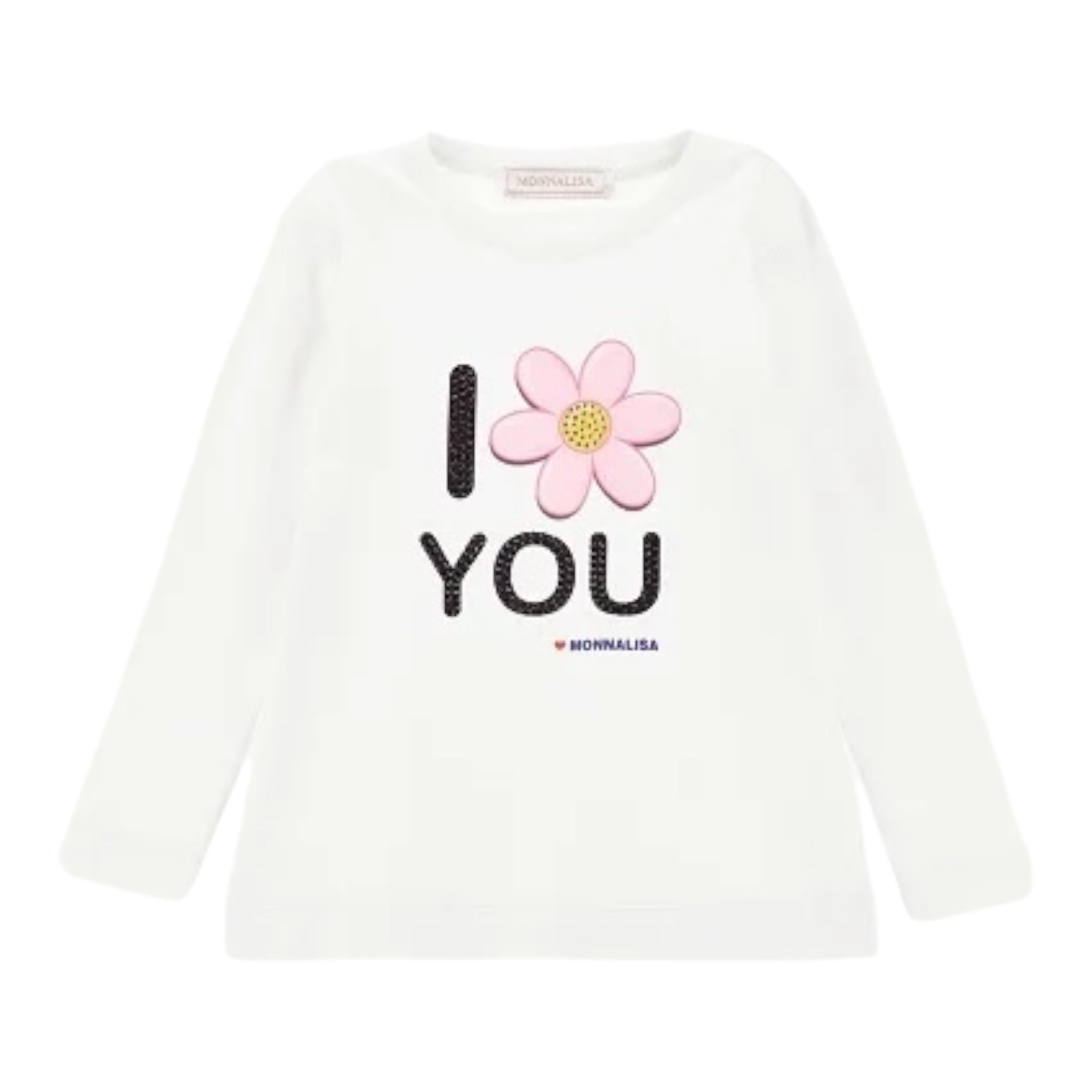 Monnalisa Shirt Girocollo Tinta Unita con Stampa per Bambina 19D632 BIANCO MONNALISA 