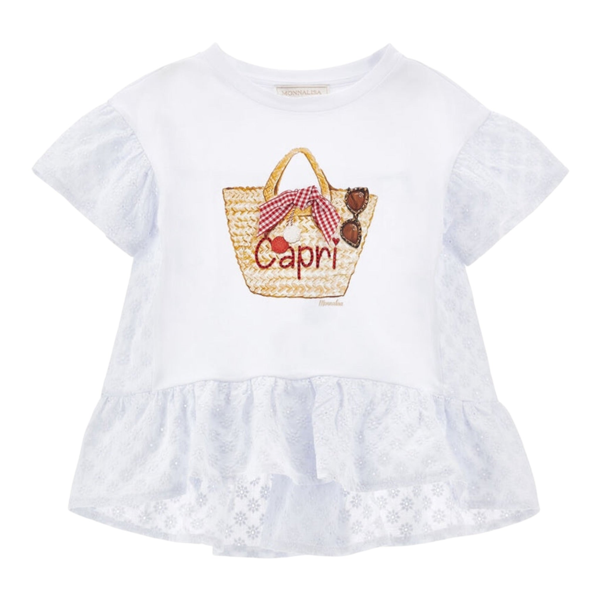 Monnalisa Maxi T-Shirt Girocolo Tinta Unita con Stampa per Neonata 19E625N BIANCO MONNALISA 