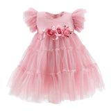 Monnalisa Abito Mezza Manica Tinta Unita In Tulle per Neonata 31E903 ROSA MONNALISA 