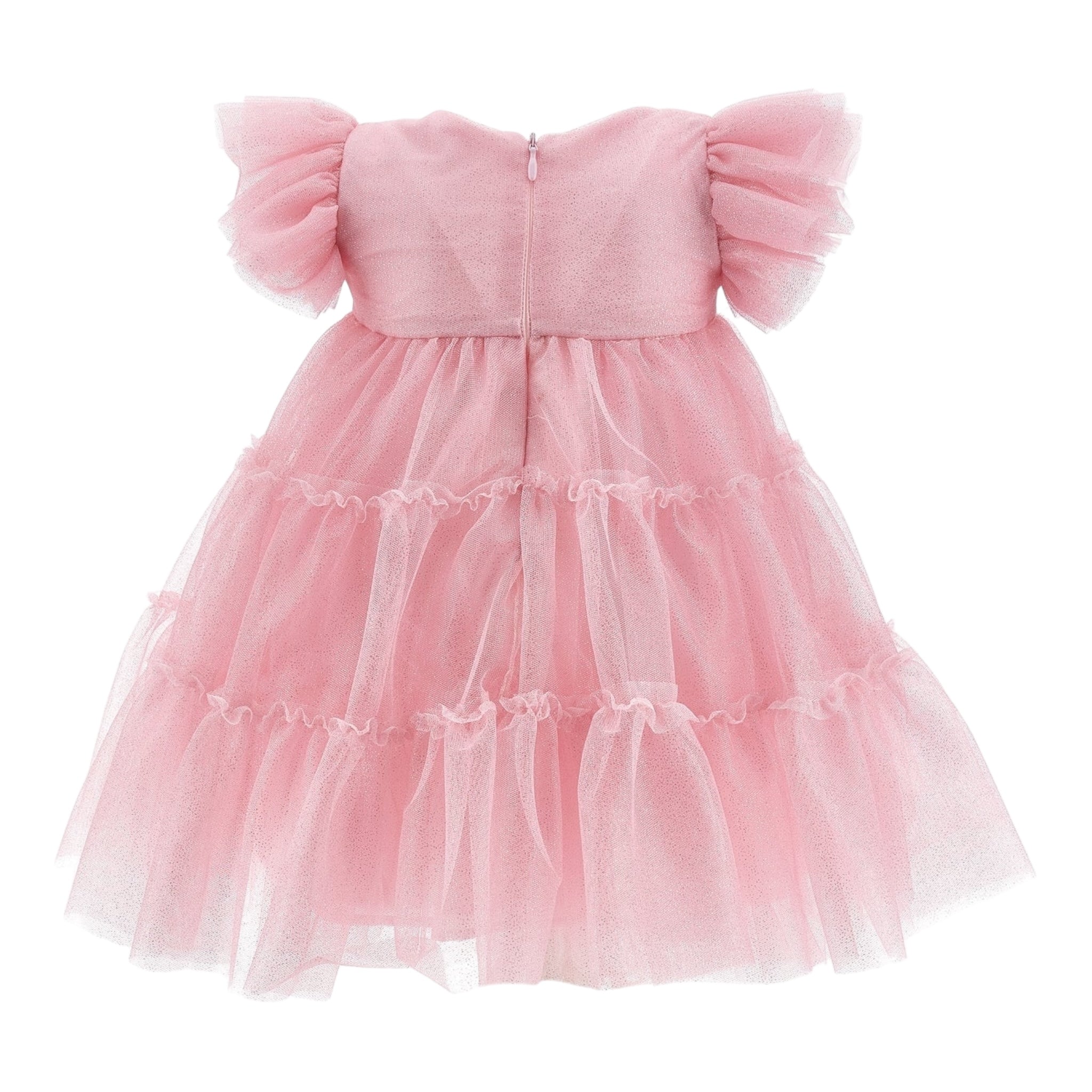 Monnalisa Abito Mezza Manica Tinta Unita In Tulle per Neonata 31E903 ROSA MONNALISA 