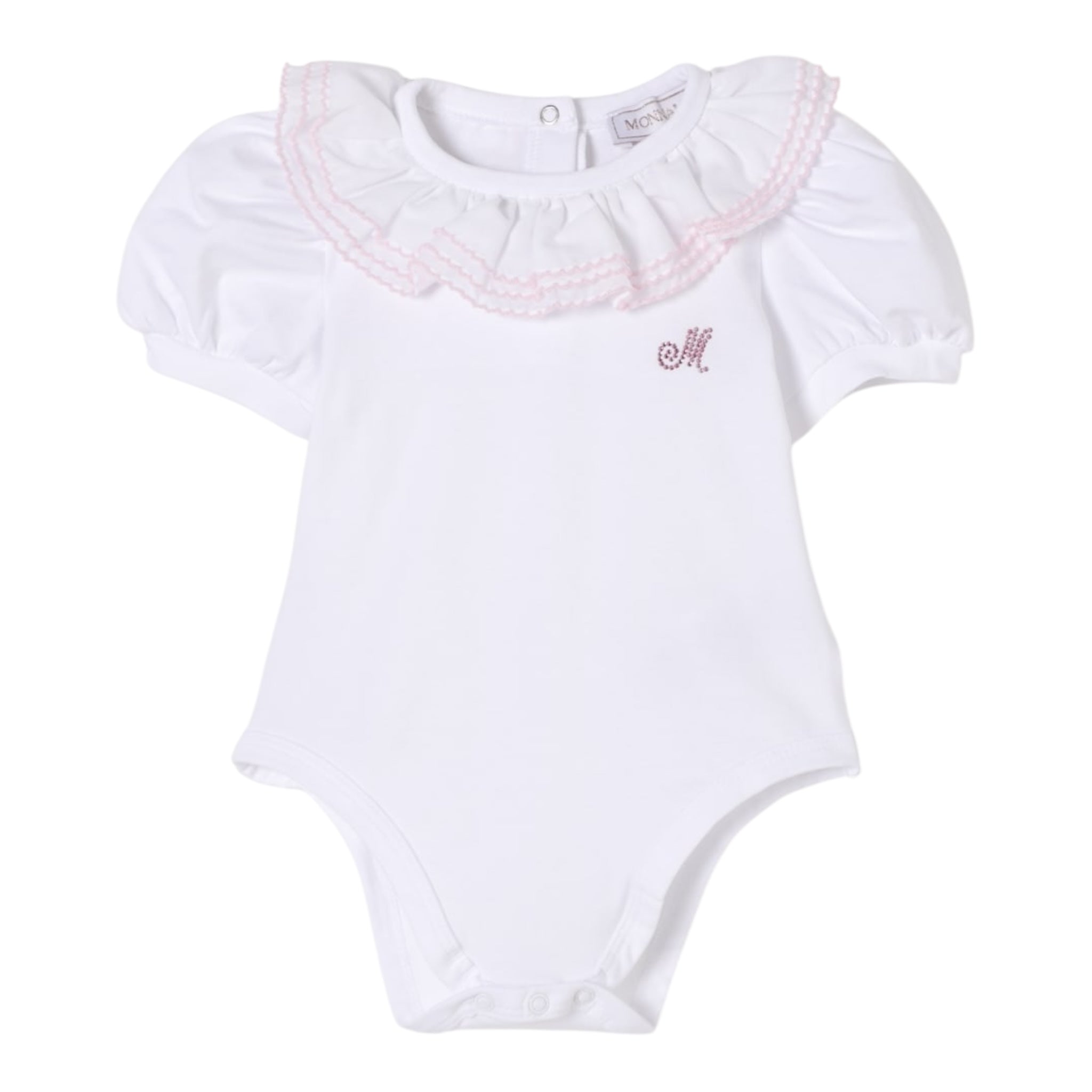 Monnalisa Body Tinta Unita Mezza Manica con Rouches per Neonata 37E300X BIANCO MONNALISA 