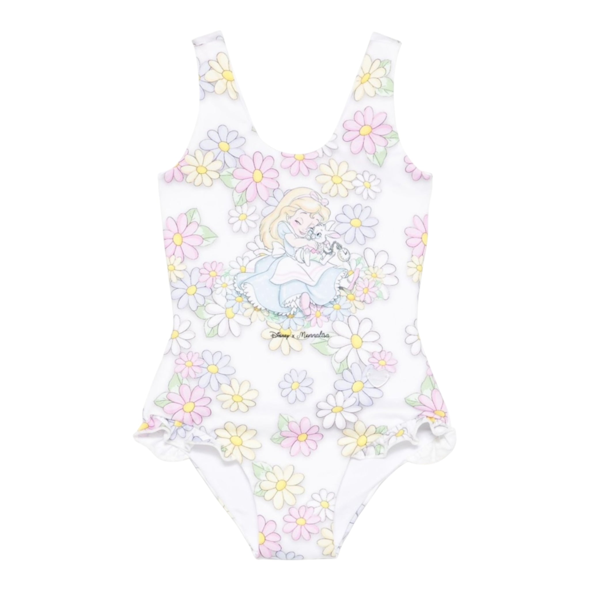 Monnalisa Costume Intero Tinta Unita con Stampa per Bambina 39E045J BIANCO MONNALISA 