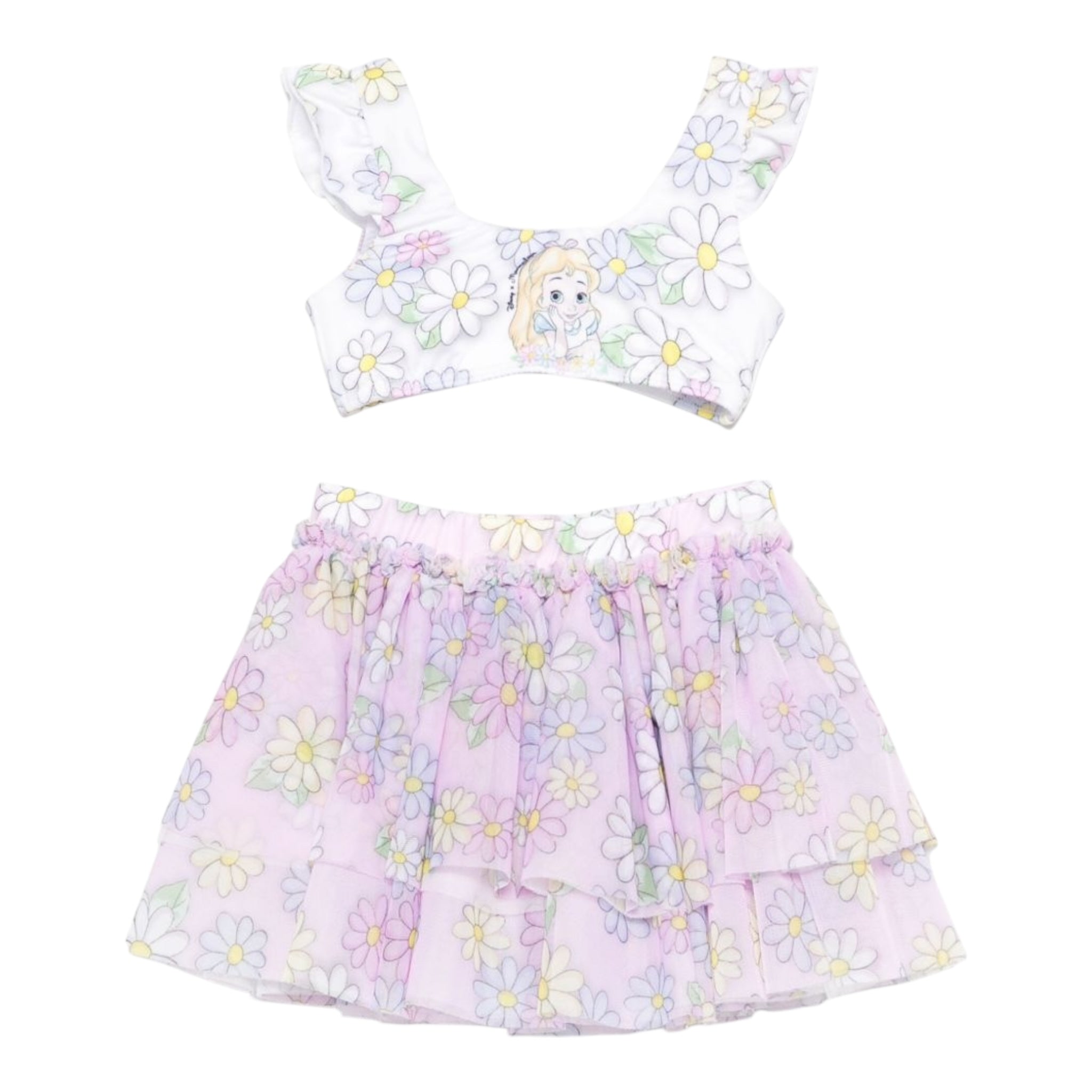 Monnalisa Set 3 Pezzi Costume-Gonna-Fascia Tinta Unita con Stampa per Neonata 39E048 BIANCO MONNALISA 