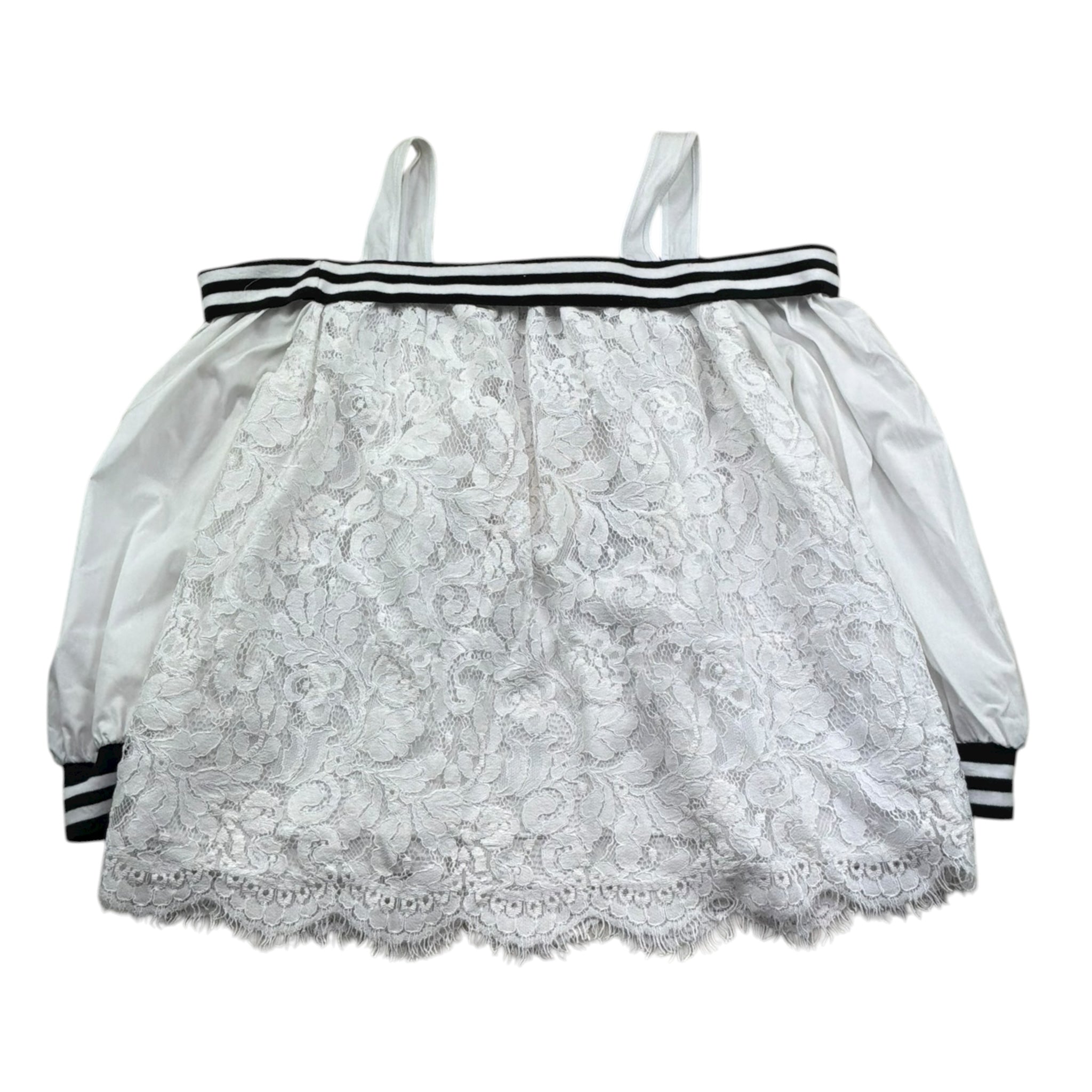 Monnalisa Top Manica Lunga Tinta Unita con Ricami per Bambina 493300 BIANCO MONNALISA 