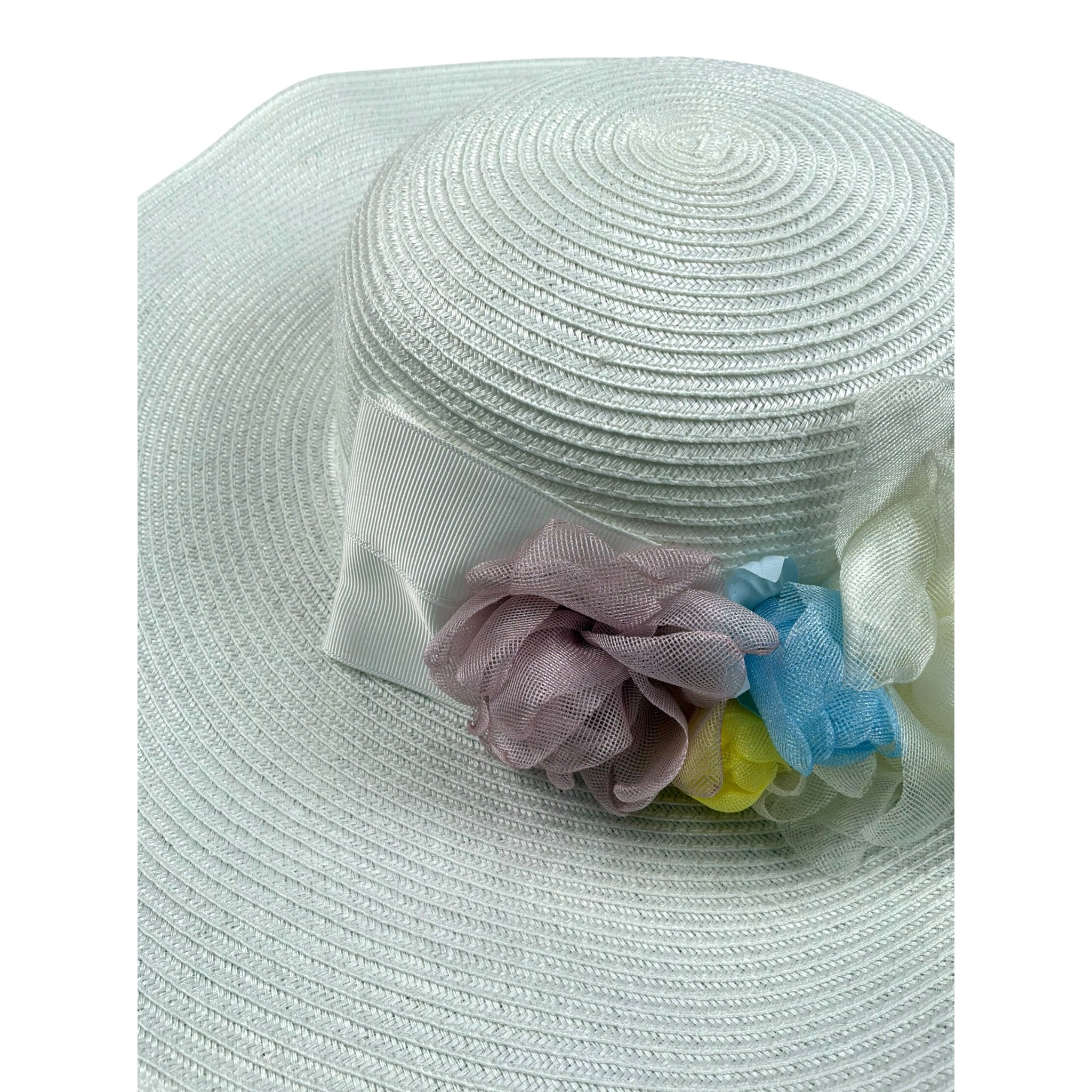 Monnalisa Cappello Paglia Tinta Unita con Applicazioni per Bambina 795010 BIANCO MONNALISA 