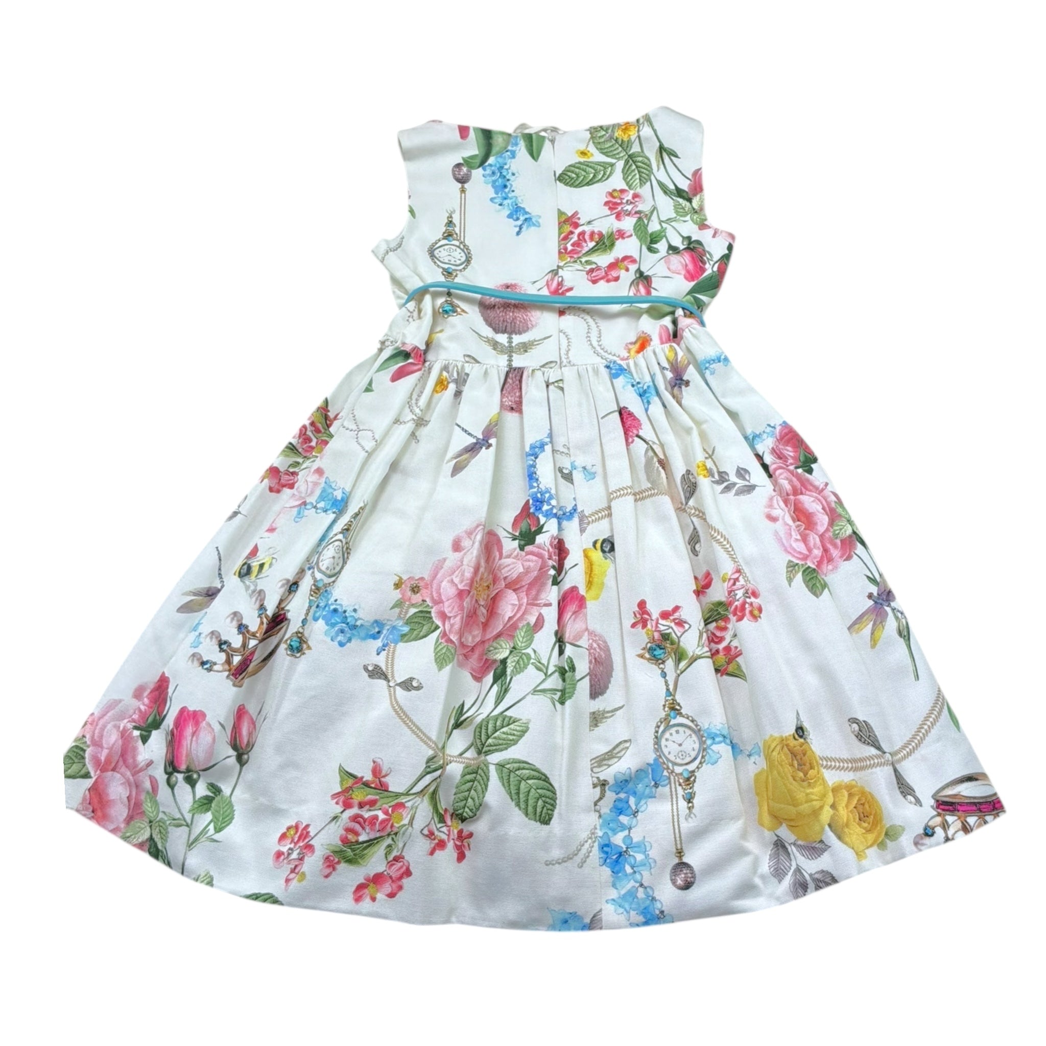 Monnalisa Abito Tinta Unita Giromanica con Stampa Fiori per Bambina FJFOR PANNA MONNALISA 